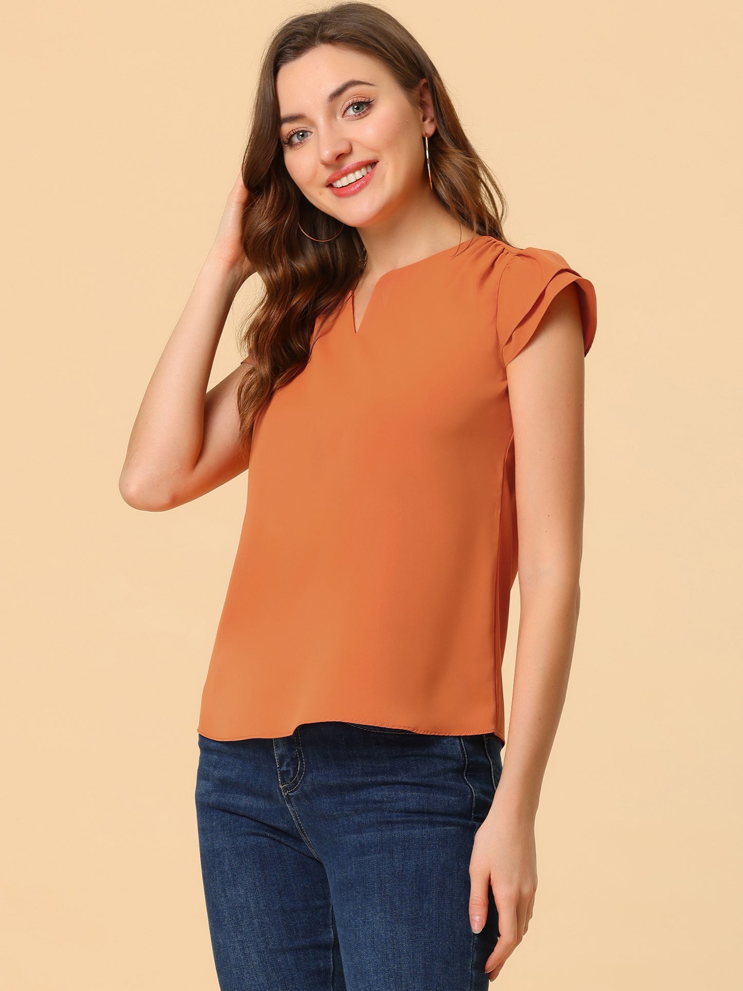 Women's Cap Sleeve Top Work Business Casual Plain Blouse