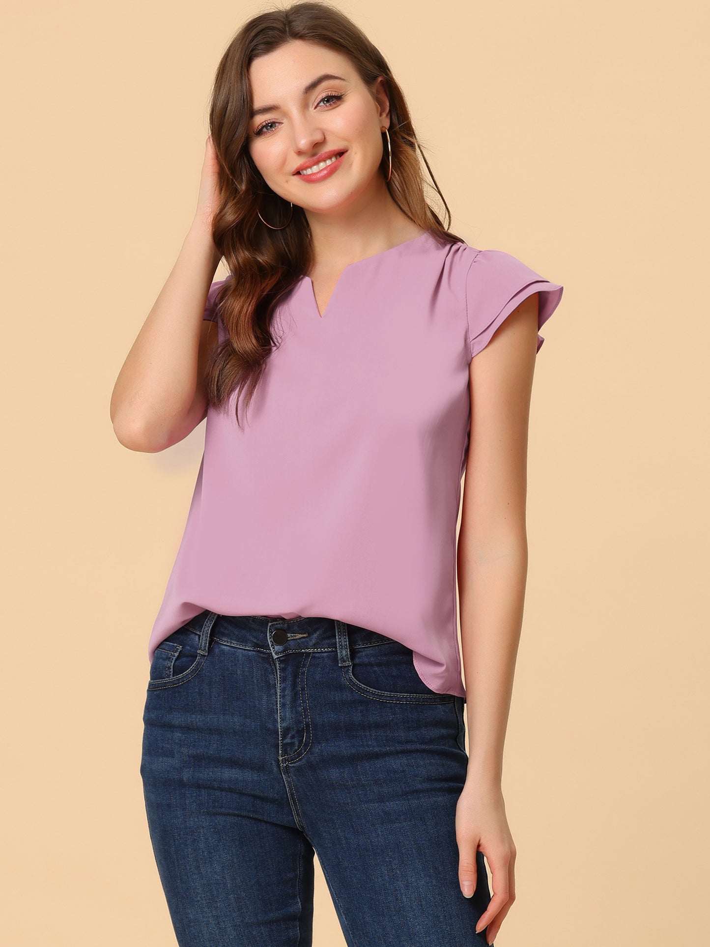 Women's Cap Sleeve Top Work Business Casual Plain Blouse
