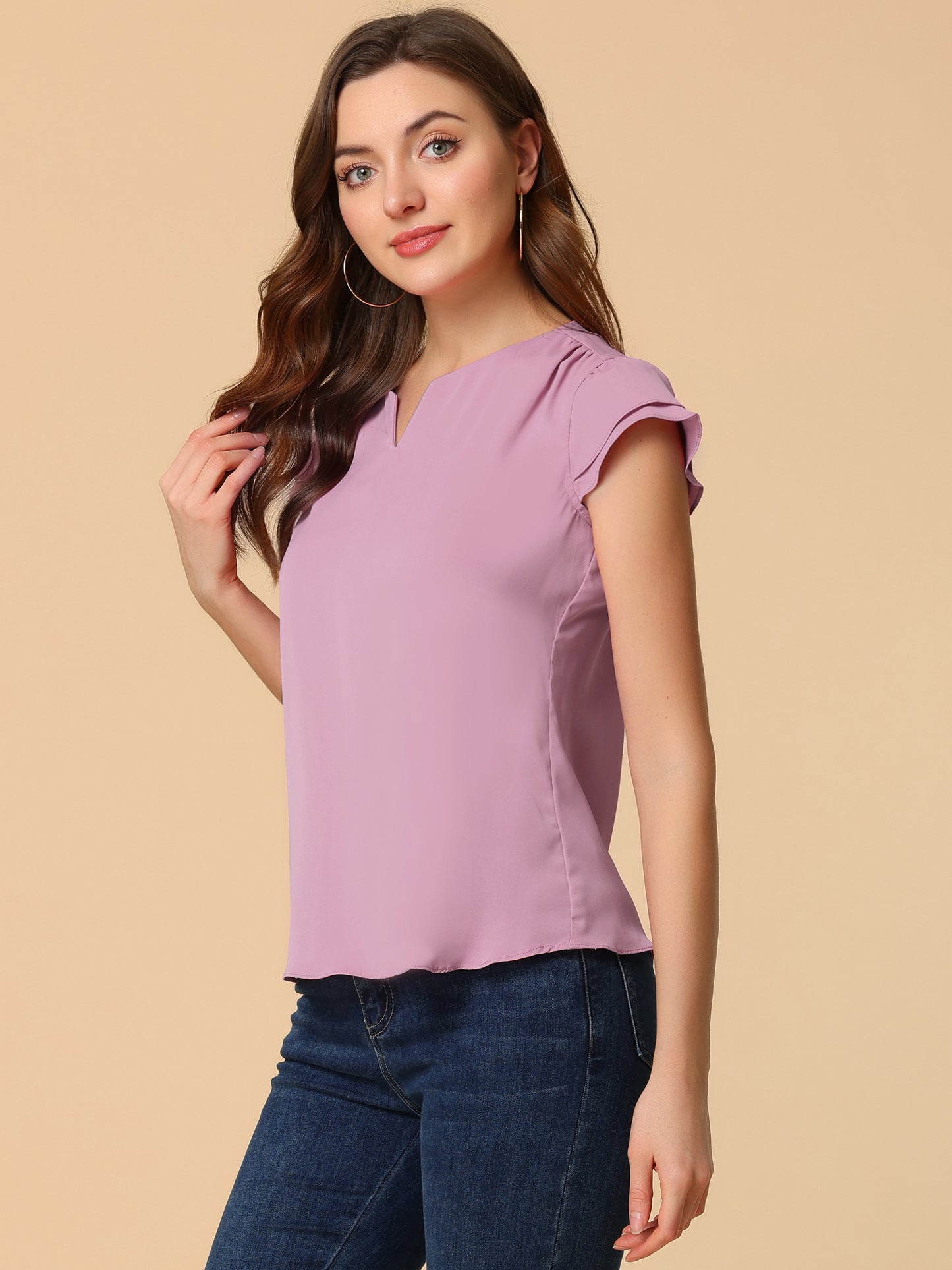 Women's Cap Sleeve Top Work Business Casual Plain Blouse
