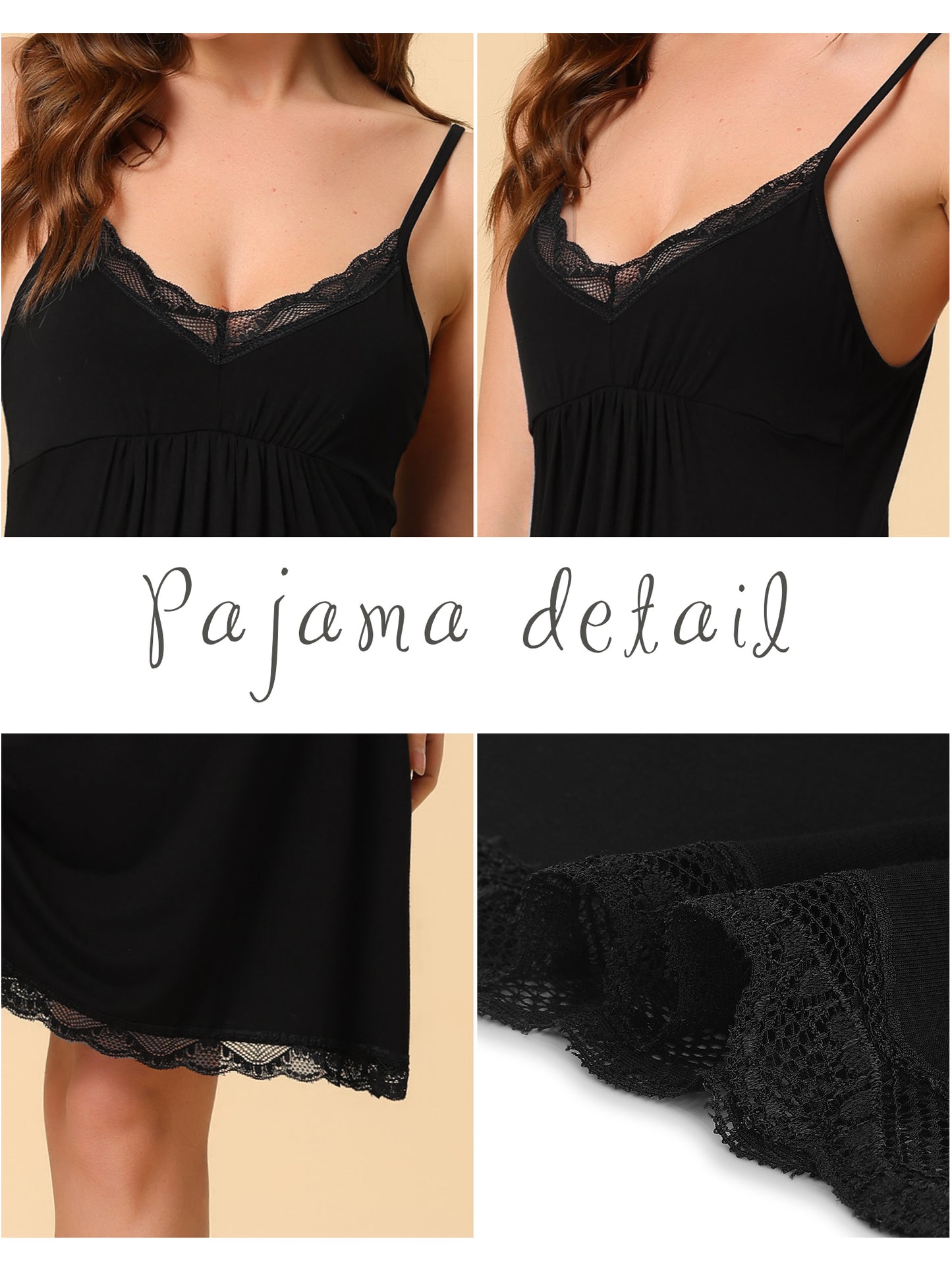 Women's Nightgown Pajama V Neck Lace Nightdress Sleepwear Lounge Dress