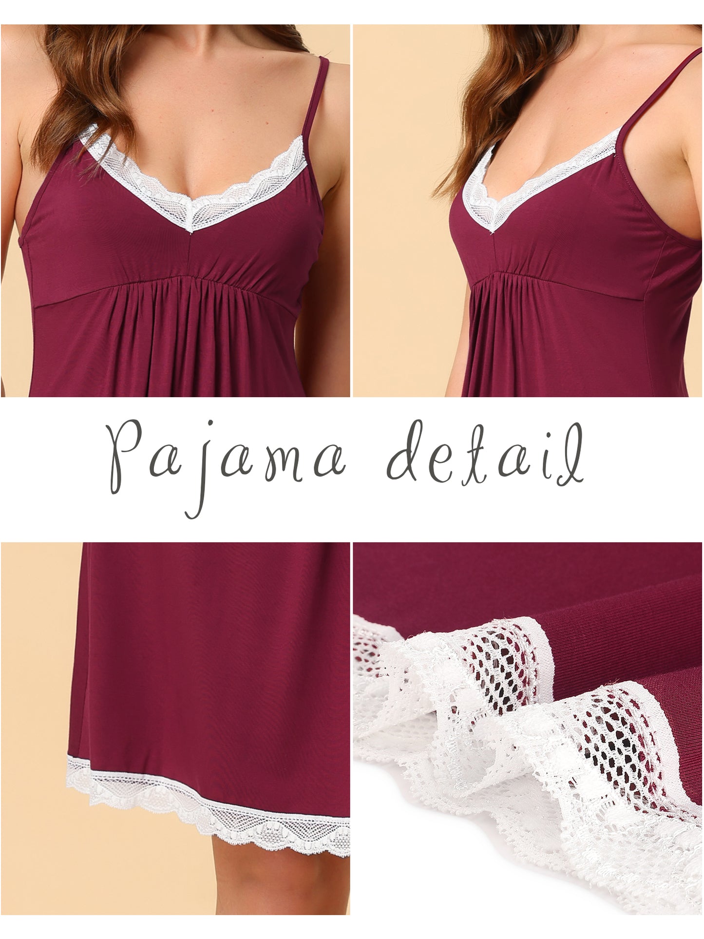 Women's Nightgown Pajama V Neck Lace Nightdress Sleepwear Lounge Dress