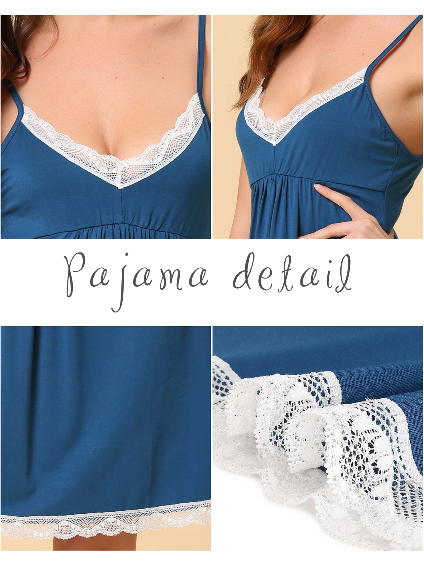 Women's Nightgown Pajama V Neck Lace Nightdress Sleepwear Lounge Dress