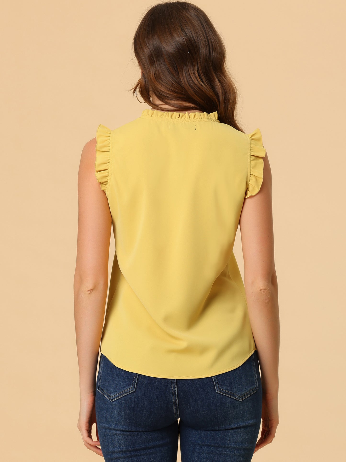 Women's Ruffled Sleeveless Blouse Work Business Top