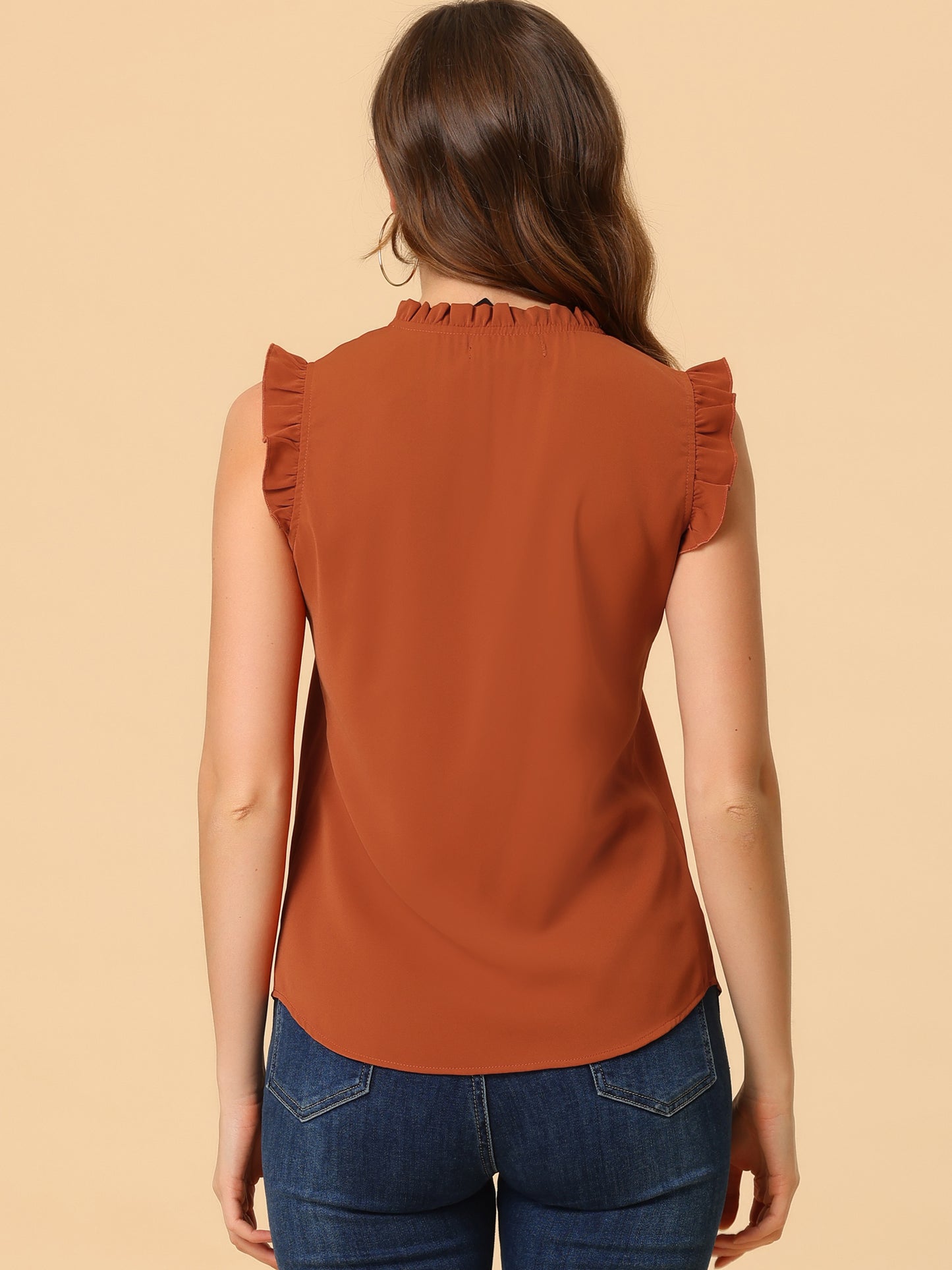 Women's Ruffled Sleeveless Blouse Work Business Top