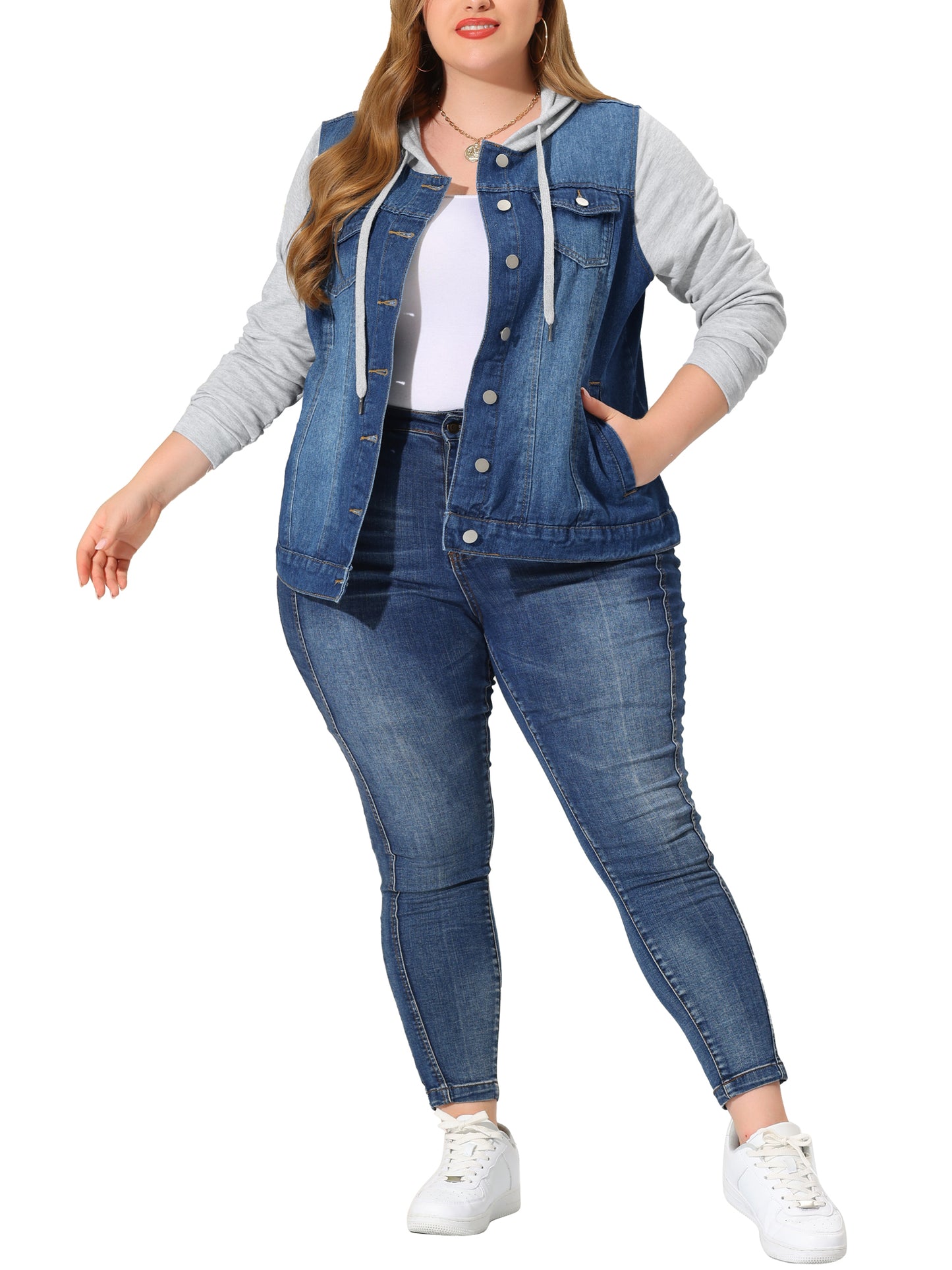 Chaqueta vaquera de talla grande para mujer con capucha, manga larga, estilo western, informal, con capucha, chaqueta vaquera
