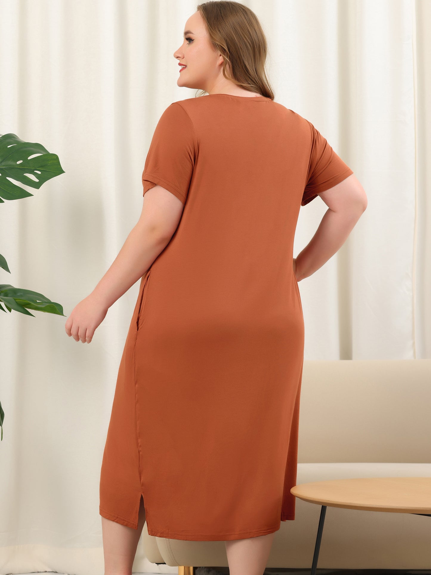 Camisón de talla grande para mujer, vestido de pijama holgado con bonito gato y bolsillos