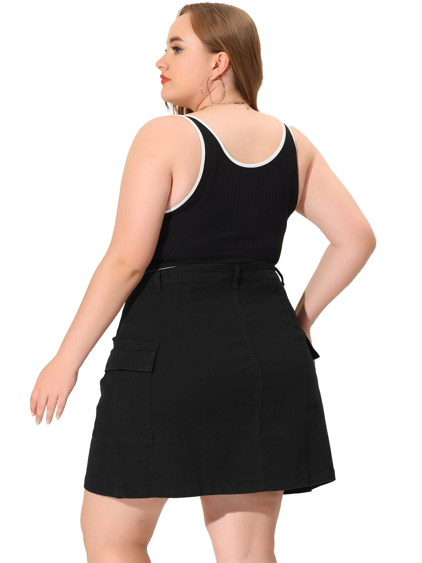 Women Plus Size A Line Causal Above Knee Zip Front Flare Skirts