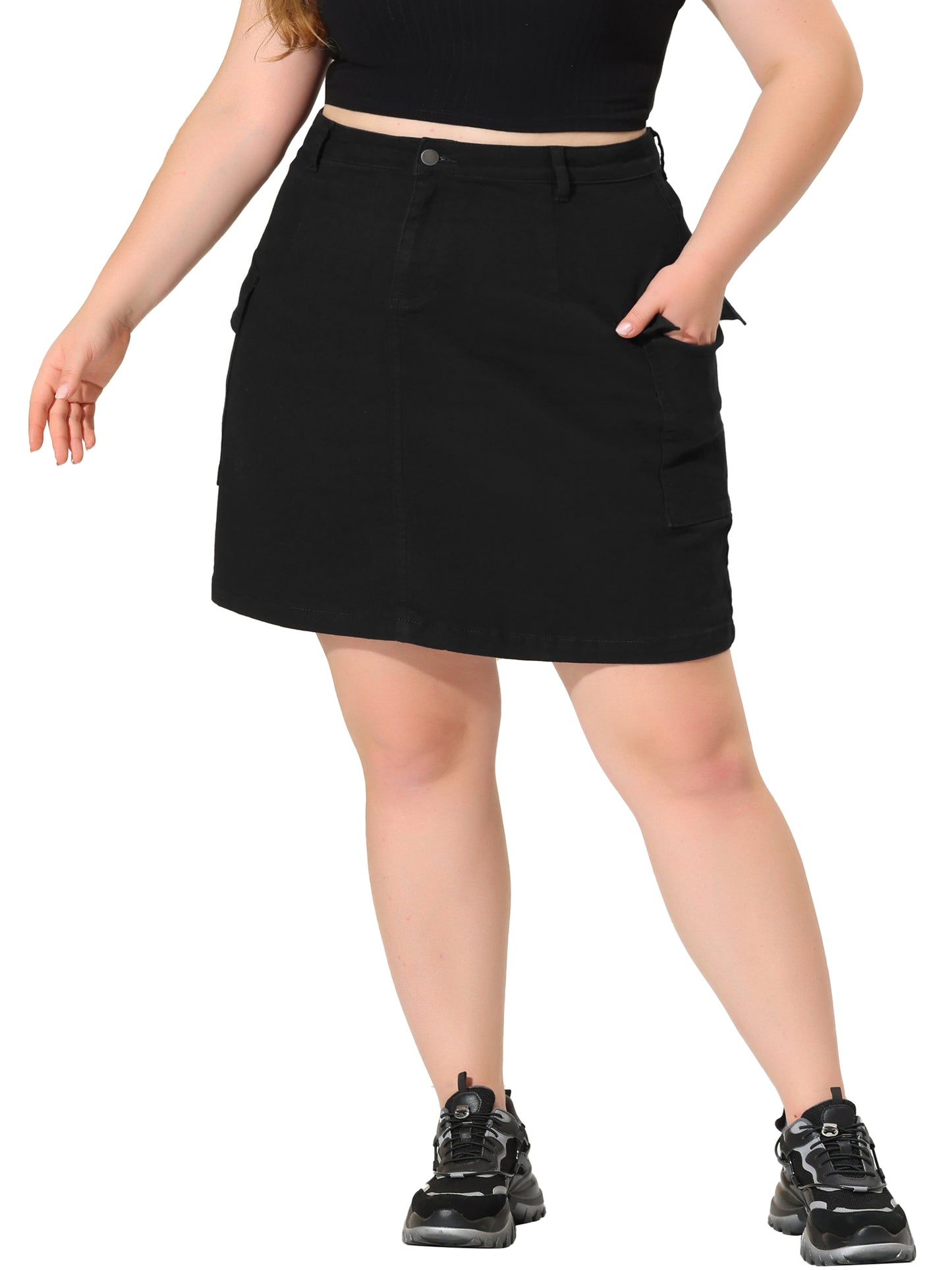 Women Plus Size A Line Causal Above Knee Zip Front Flare Skirts