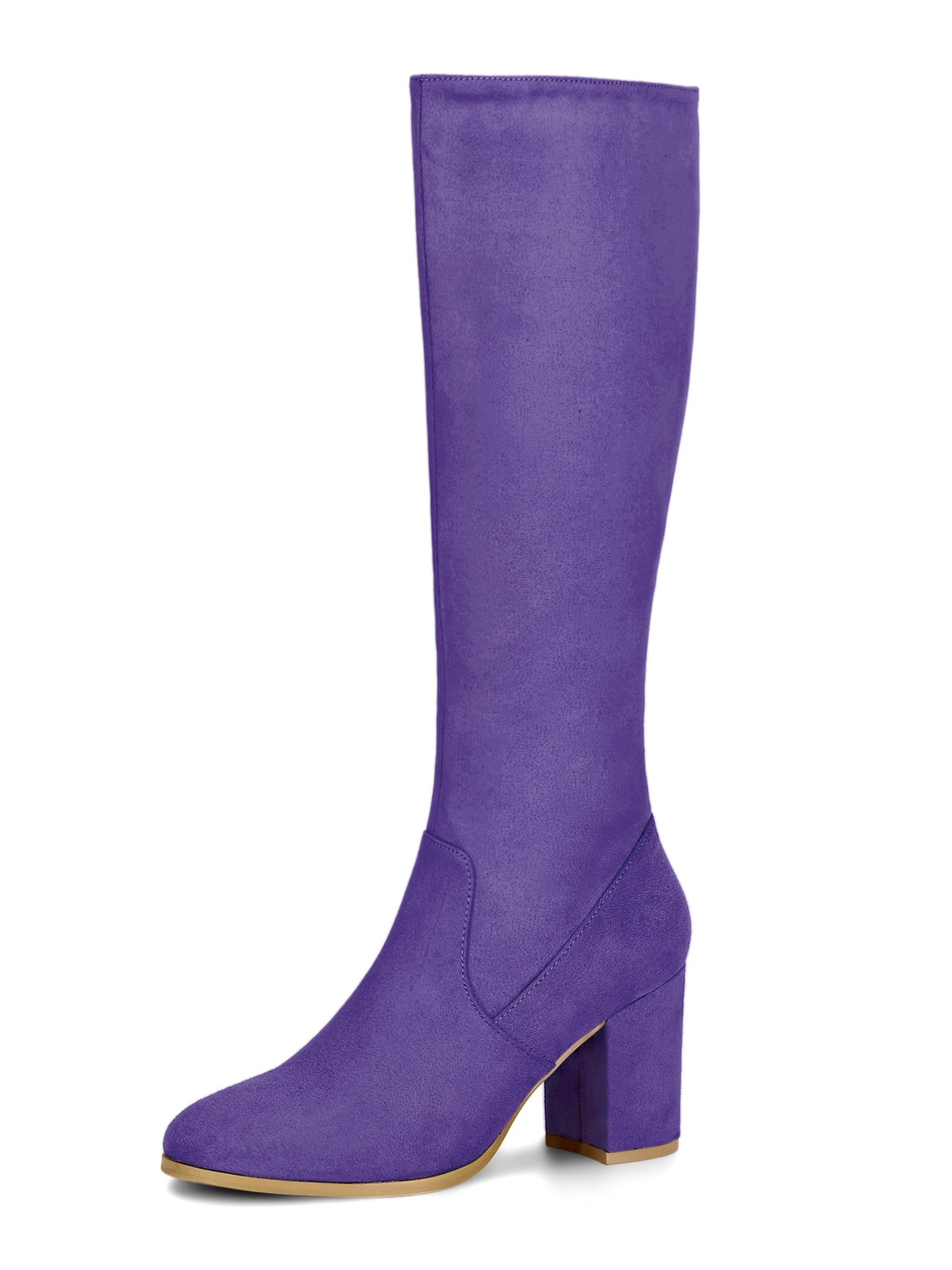 Women's Side Zipper Knee High Boots Chunky Heel Knee Boots, Light Colors