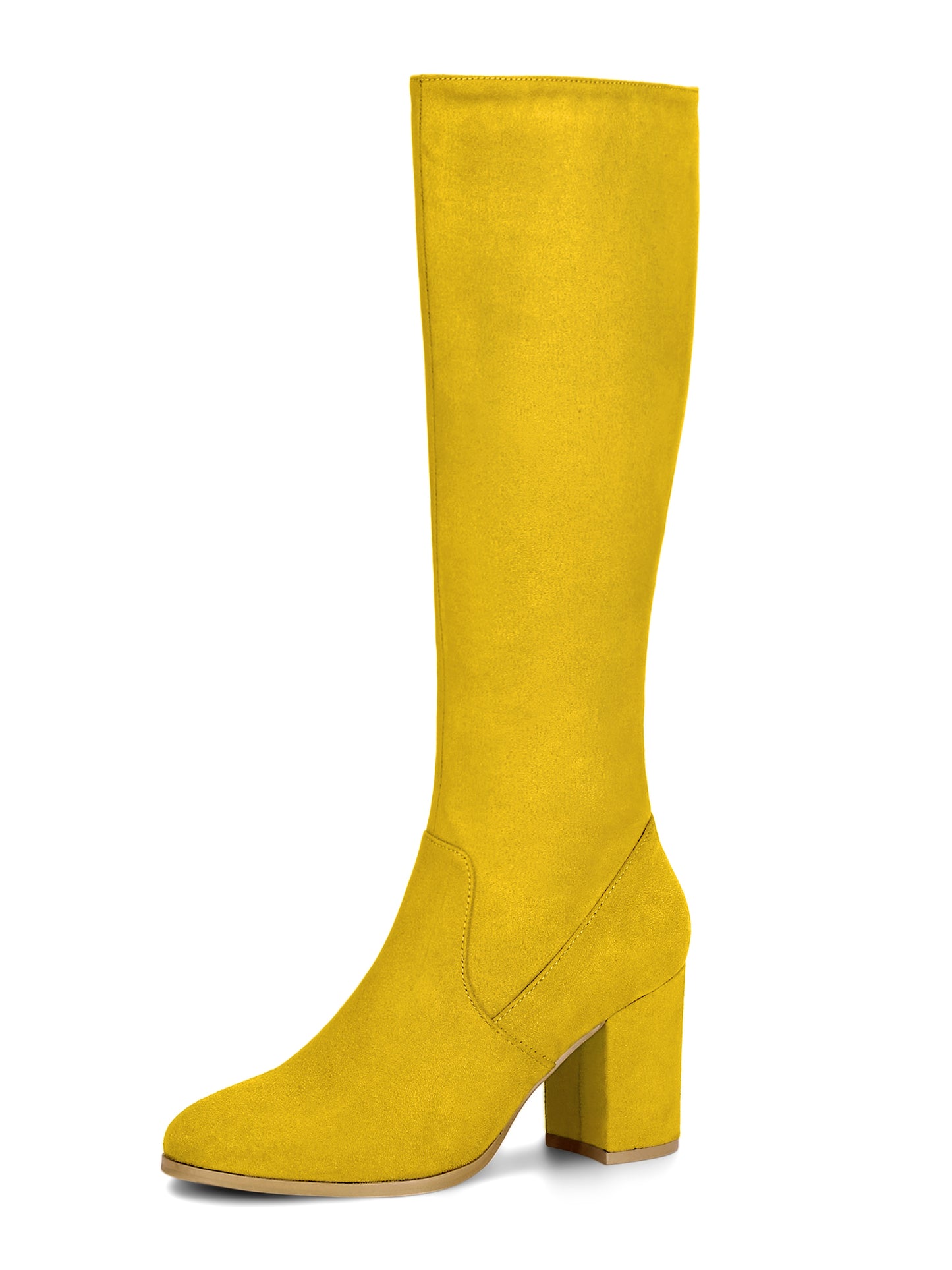 Women's Side Zipper Knee High Boots Chunky Heel Knee Boots, Light Colors