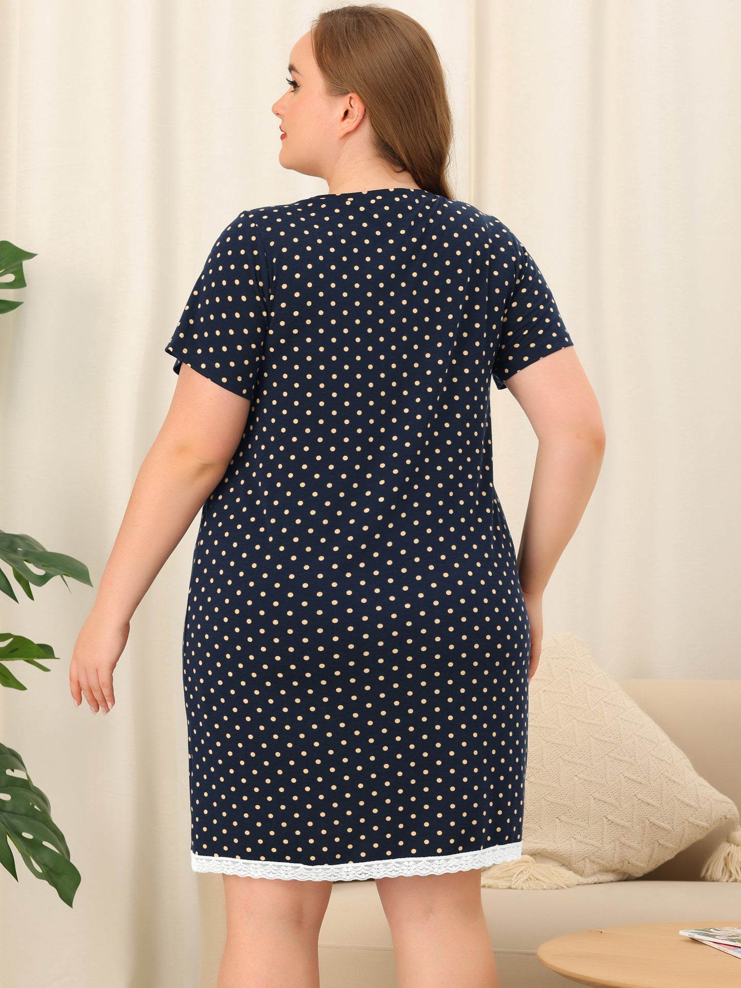 Women's Plus Size Nightgown Sleepwear Sleepshirt Short Sleeve Lace Trim Nightshirt Pajama Dress
