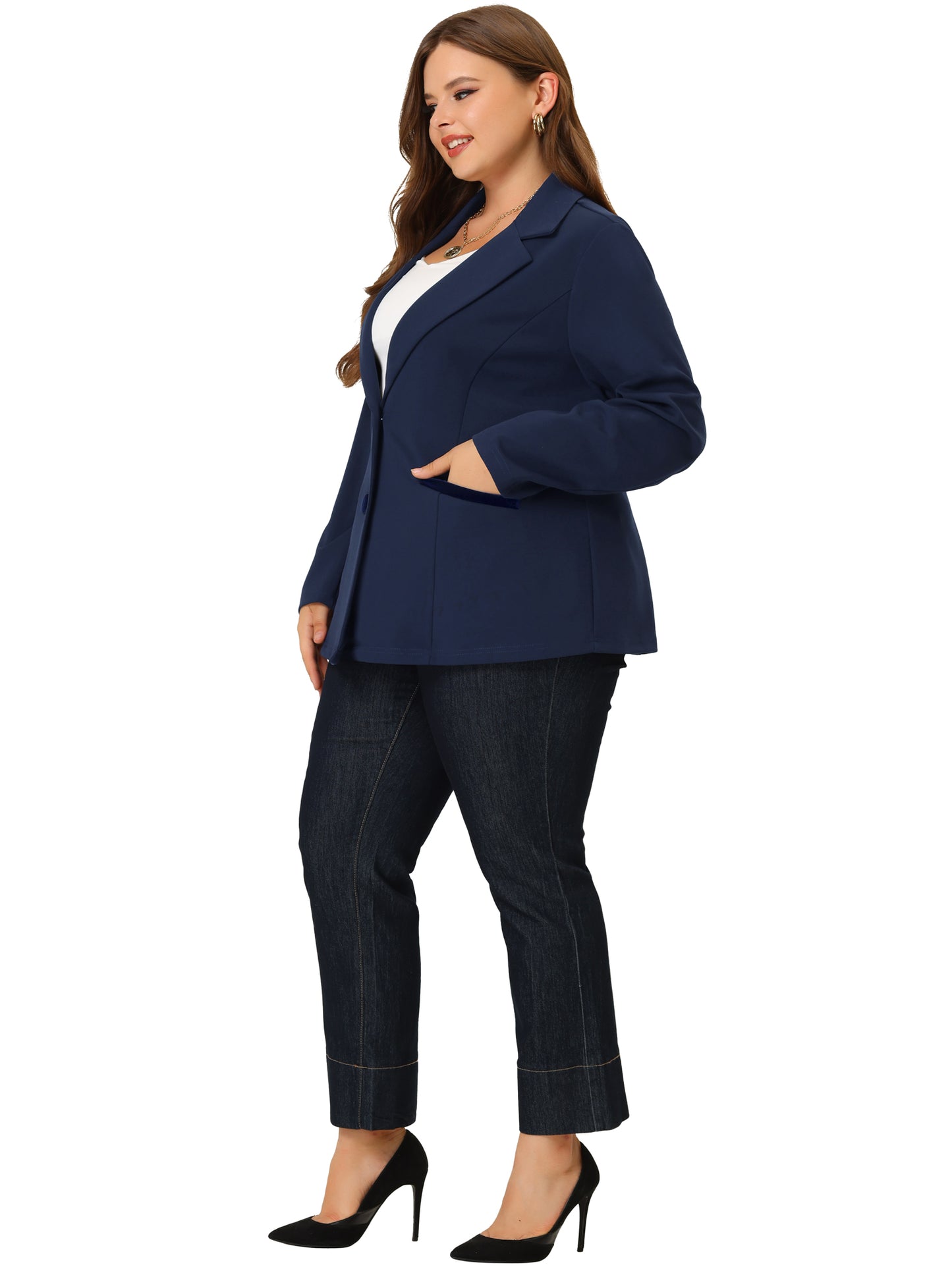 Women Plus Size Blazer Notched Lapel V Neck Office Work Business Suits Jacket Blazers