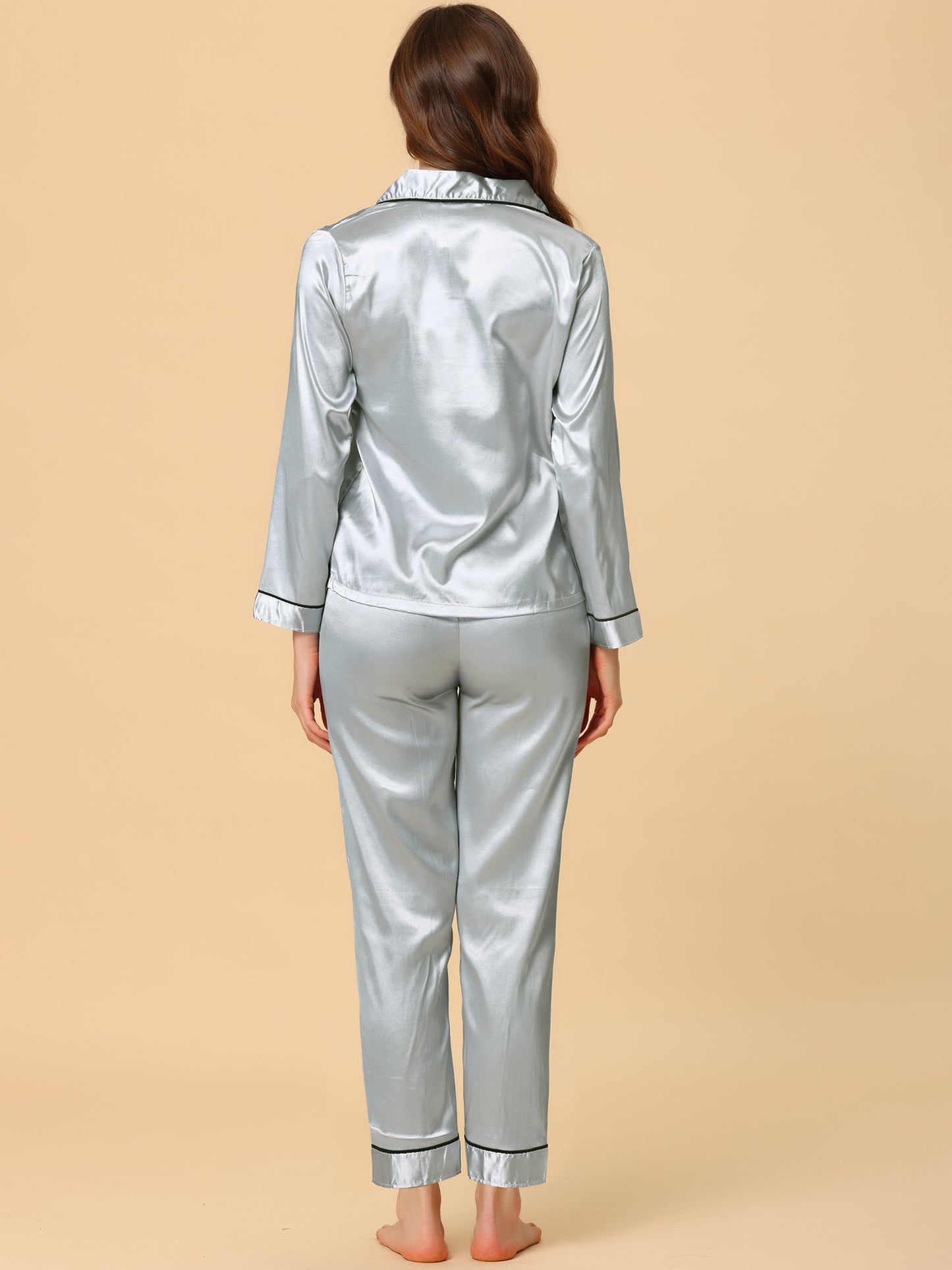 Women's Pajama Sets Sleepwear Button Down Satin Night Suit Lounge Sets