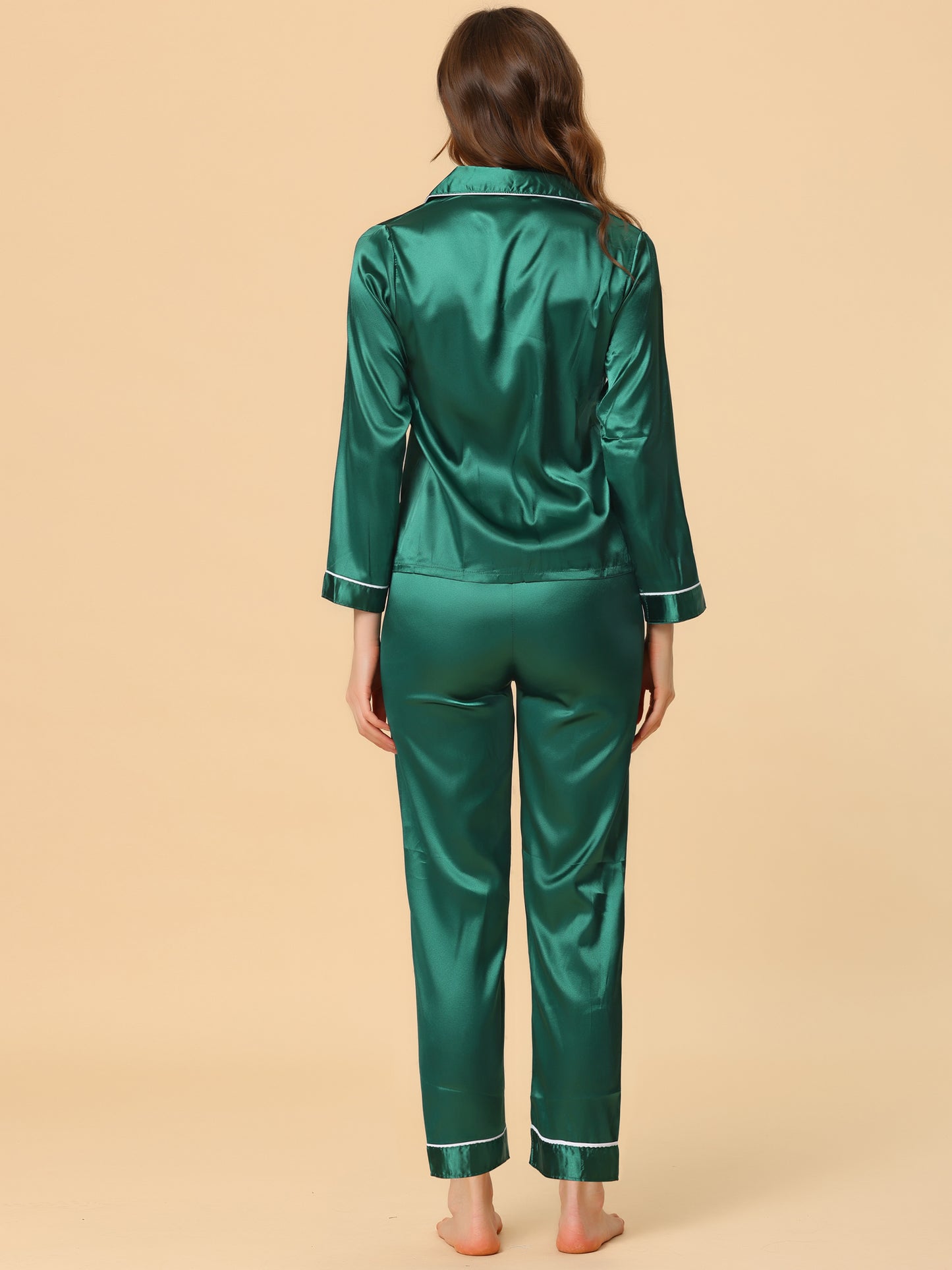 Women's Pajama Sets Sleepwear Button Down Satin Night Suit Lounge Sets
