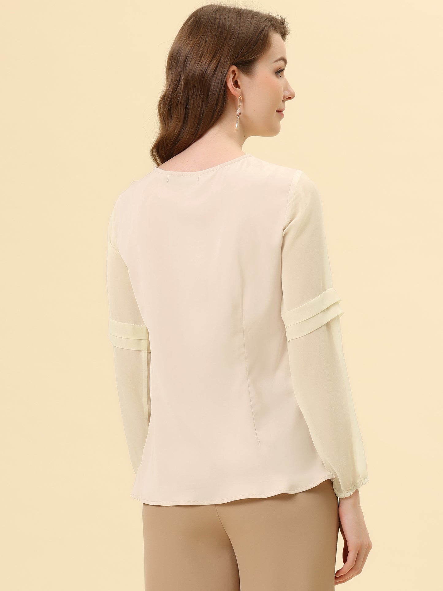 Women's Keyhole Neck Long Sleeve Business Casual Blouse Shirt
