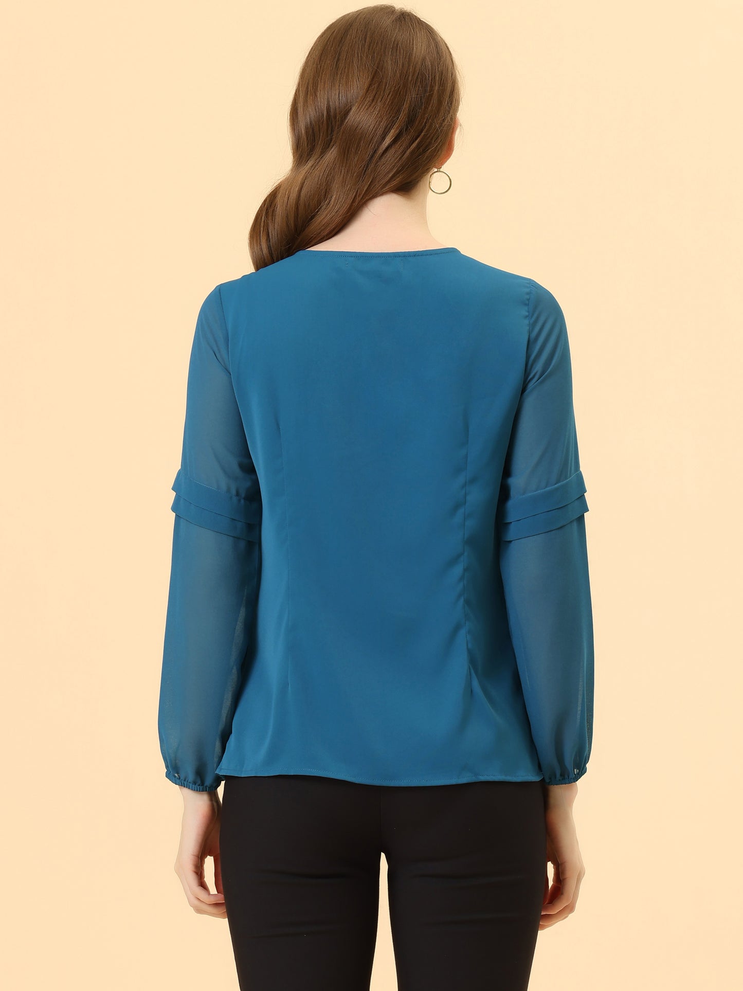 Women's Keyhole Neck Long Sleeve Business Casual Blouse Shirt