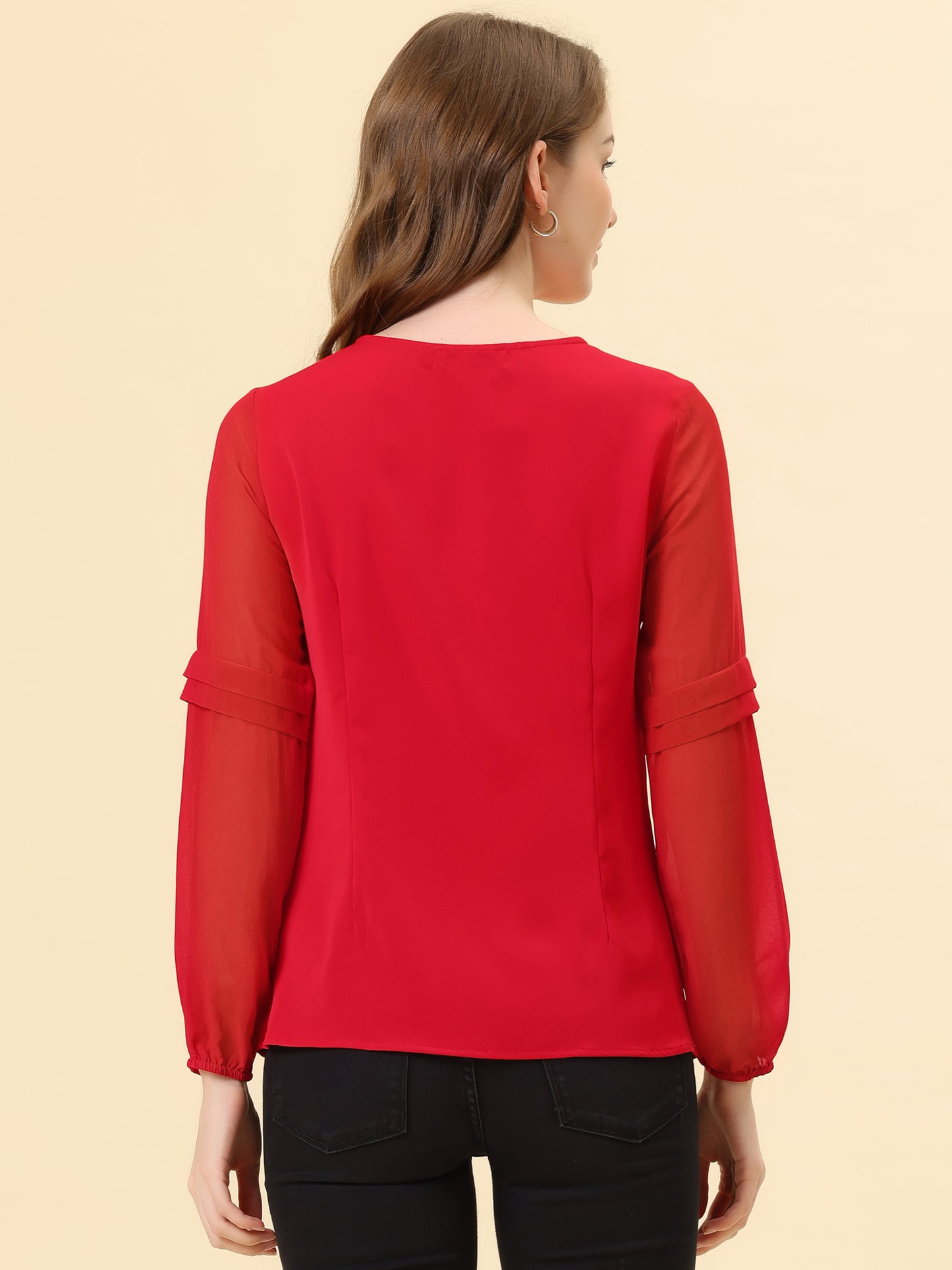Women's Keyhole Neck Long Sleeve Business Casual Blouse Shirt