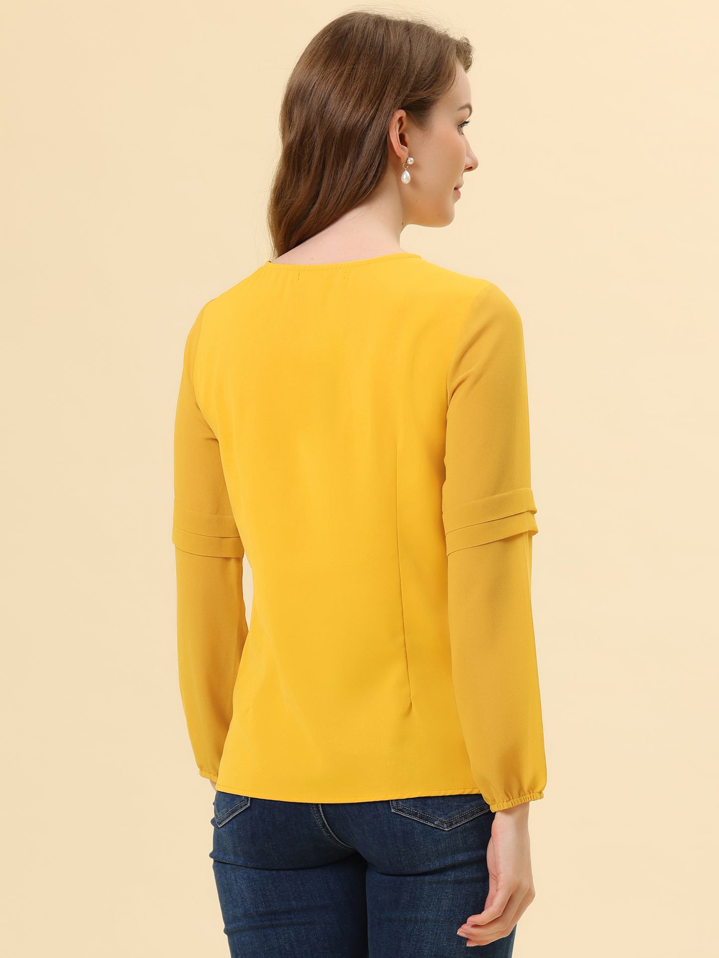 Women's Keyhole Neck Long Sleeve Business Casual Blouse Shirt