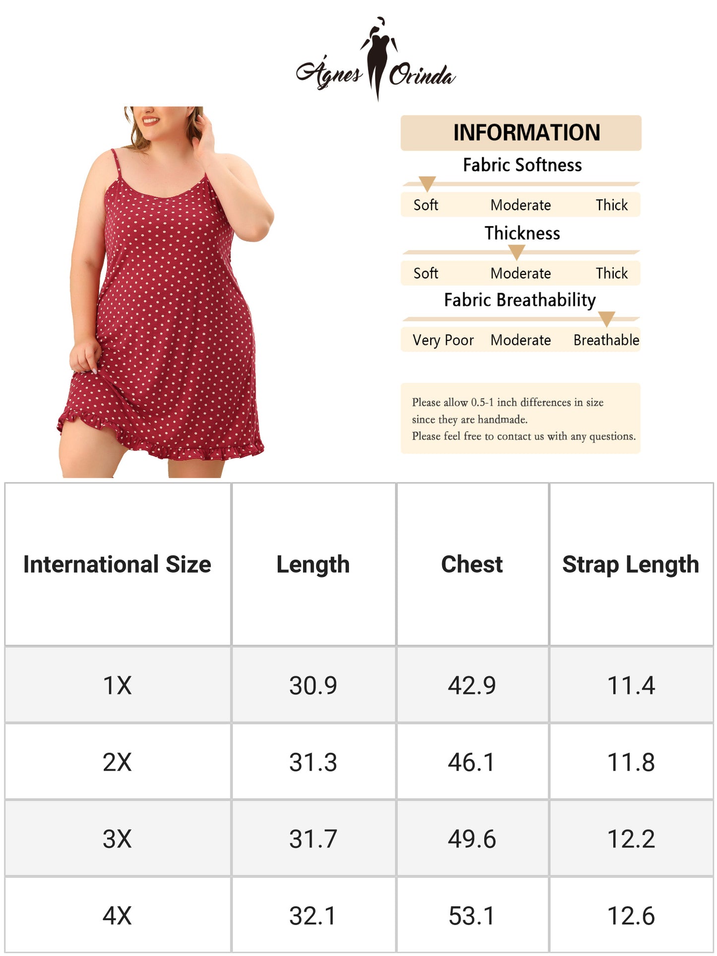 Women Plus Size Nightgown Sleeveless Sleepwear Polka Dots Ruffle Hem Cami Nightshirt