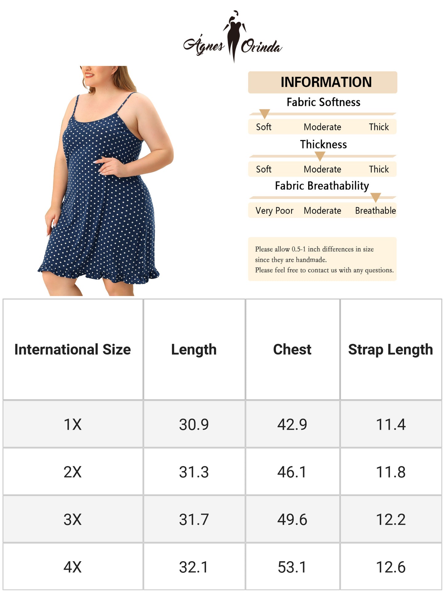 Women Plus Size Nightgown Sleeveless Sleepwear Polka Dots Ruffle Hem Cami Nightshirt