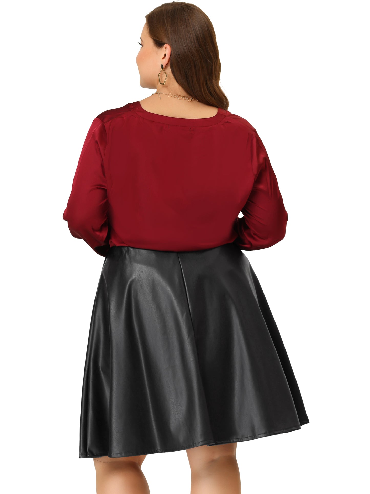 Women Plus Size Skater Skirts Stretchy PU Party A Line Swing Mini Skirt