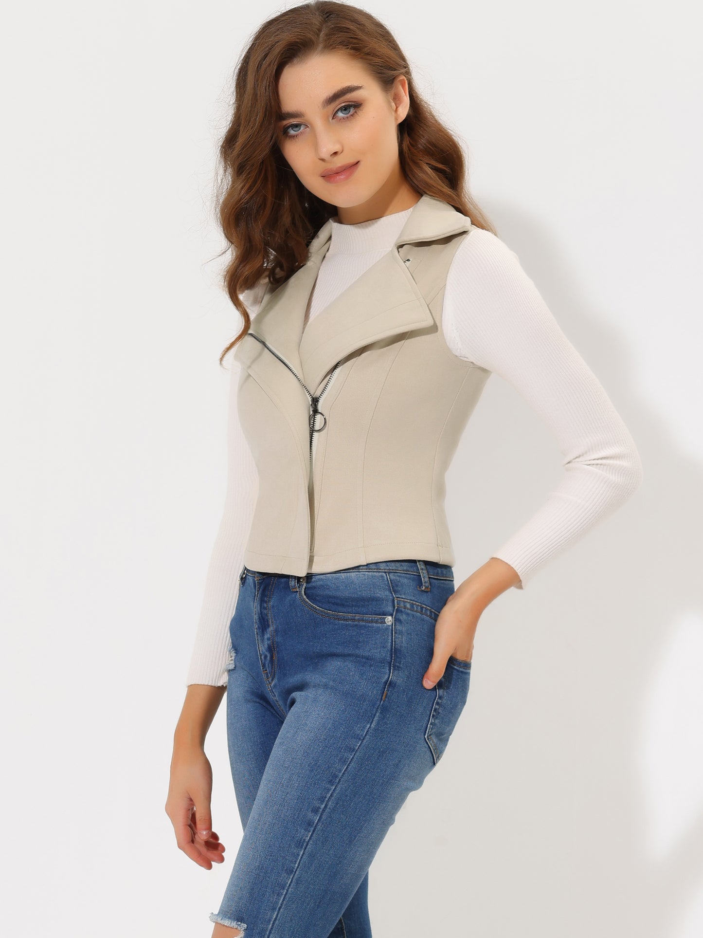 Women's Faux Suede Vest Casual Sleeveless Biker Jacket