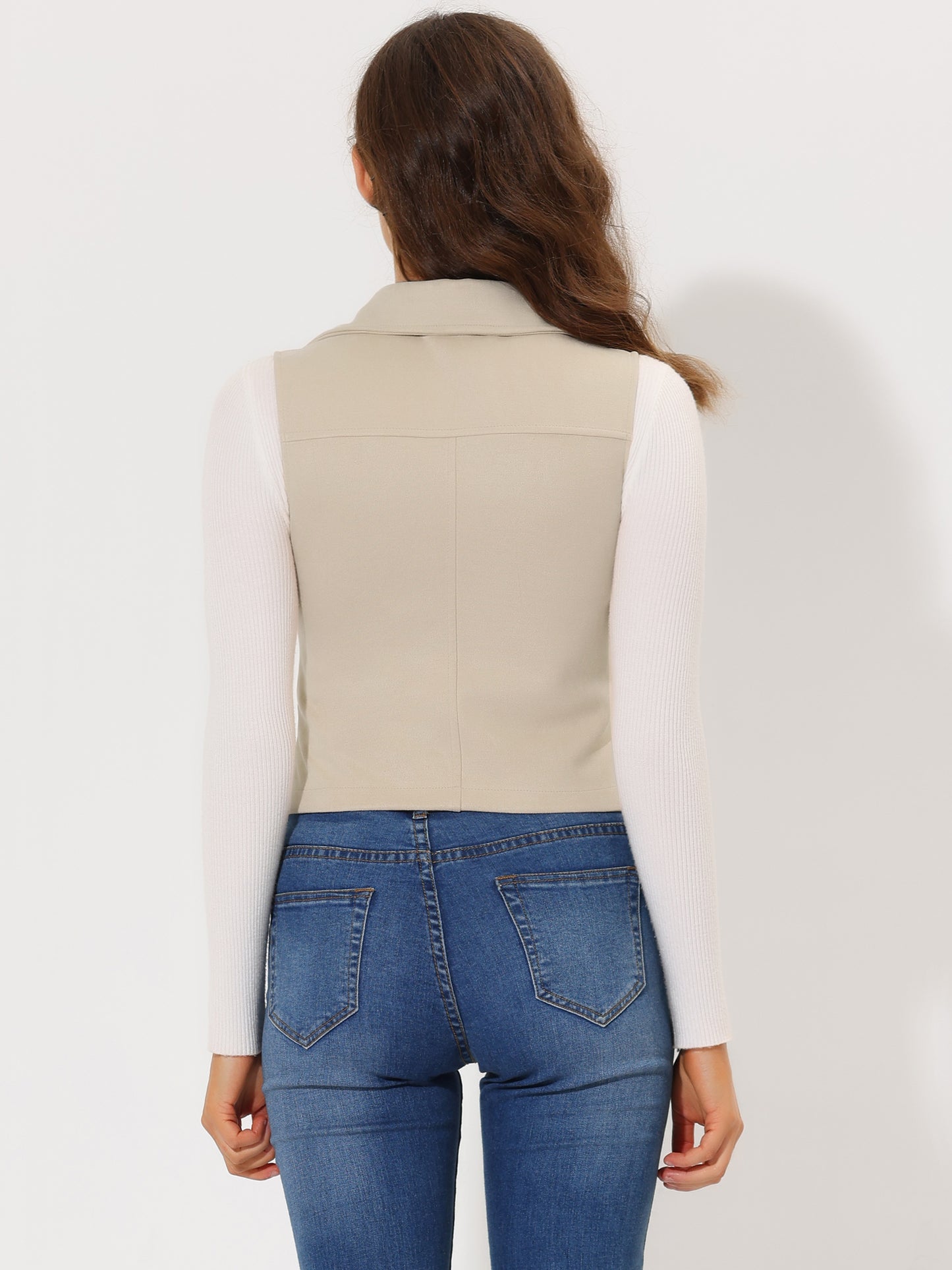 Women's Faux Suede Vest Casual Sleeveless Biker Jacket