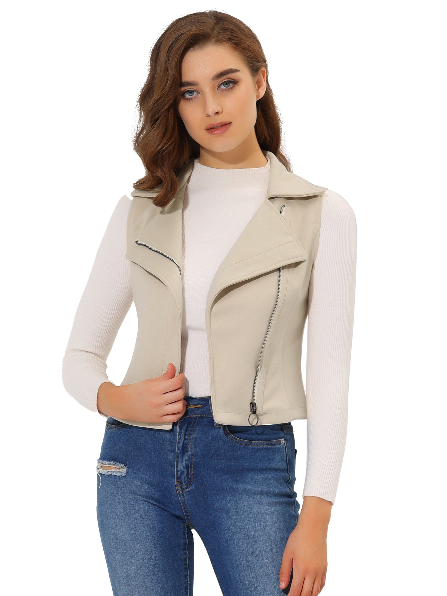 Women's Faux Suede Vest Casual Sleeveless Biker Jacket