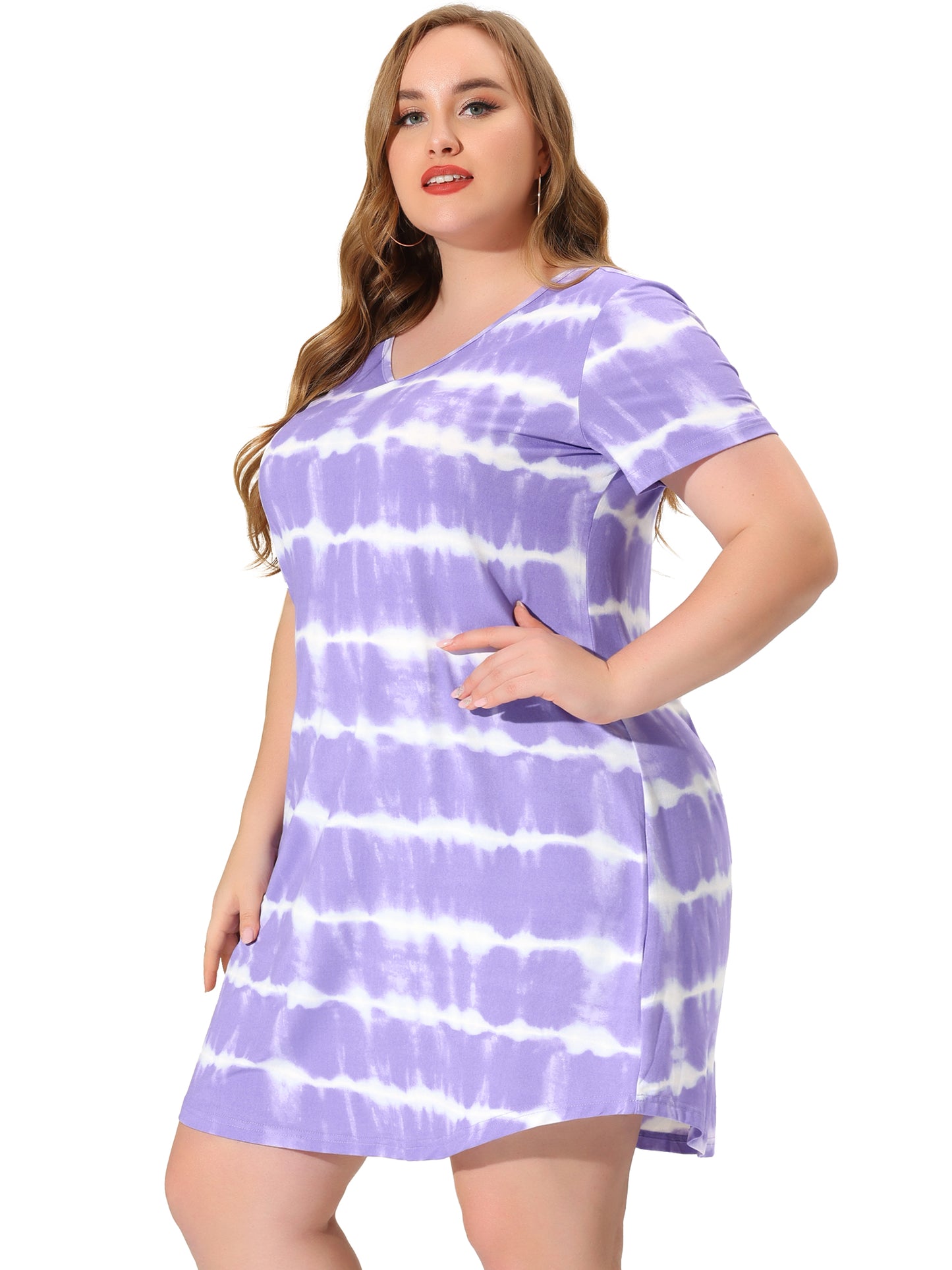 Women Plus Size Tie Dye Summer V Neck Short Sleeve Casual Dresses