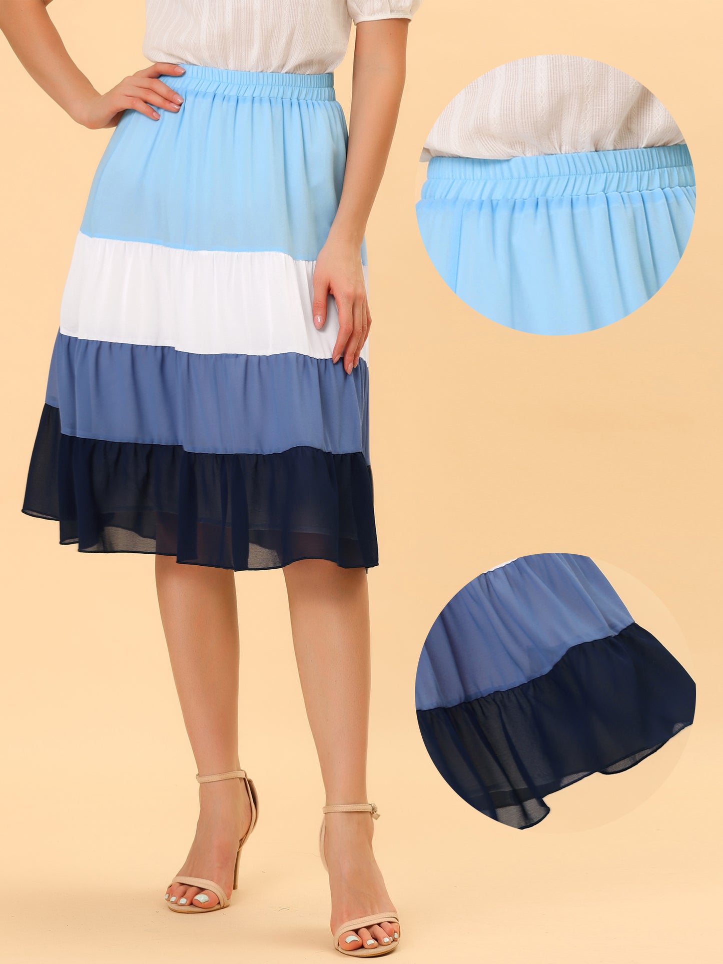 Falda de gasa con bloques de color y cintura alta en capas para mujer