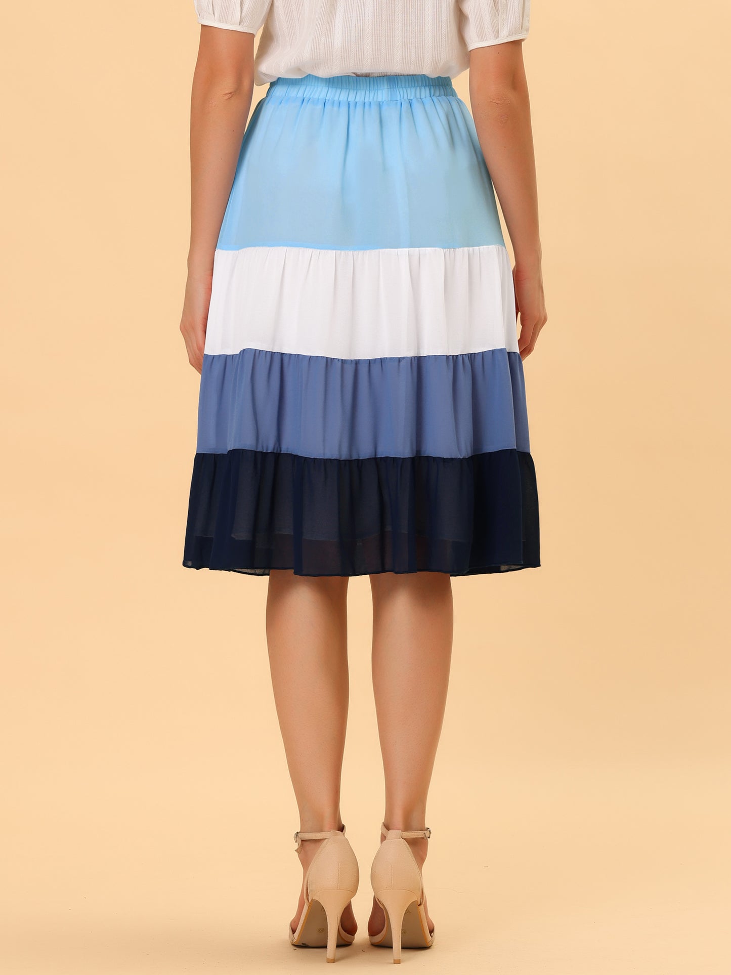 Falda de gasa con bloques de color y cintura alta en capas para mujer
