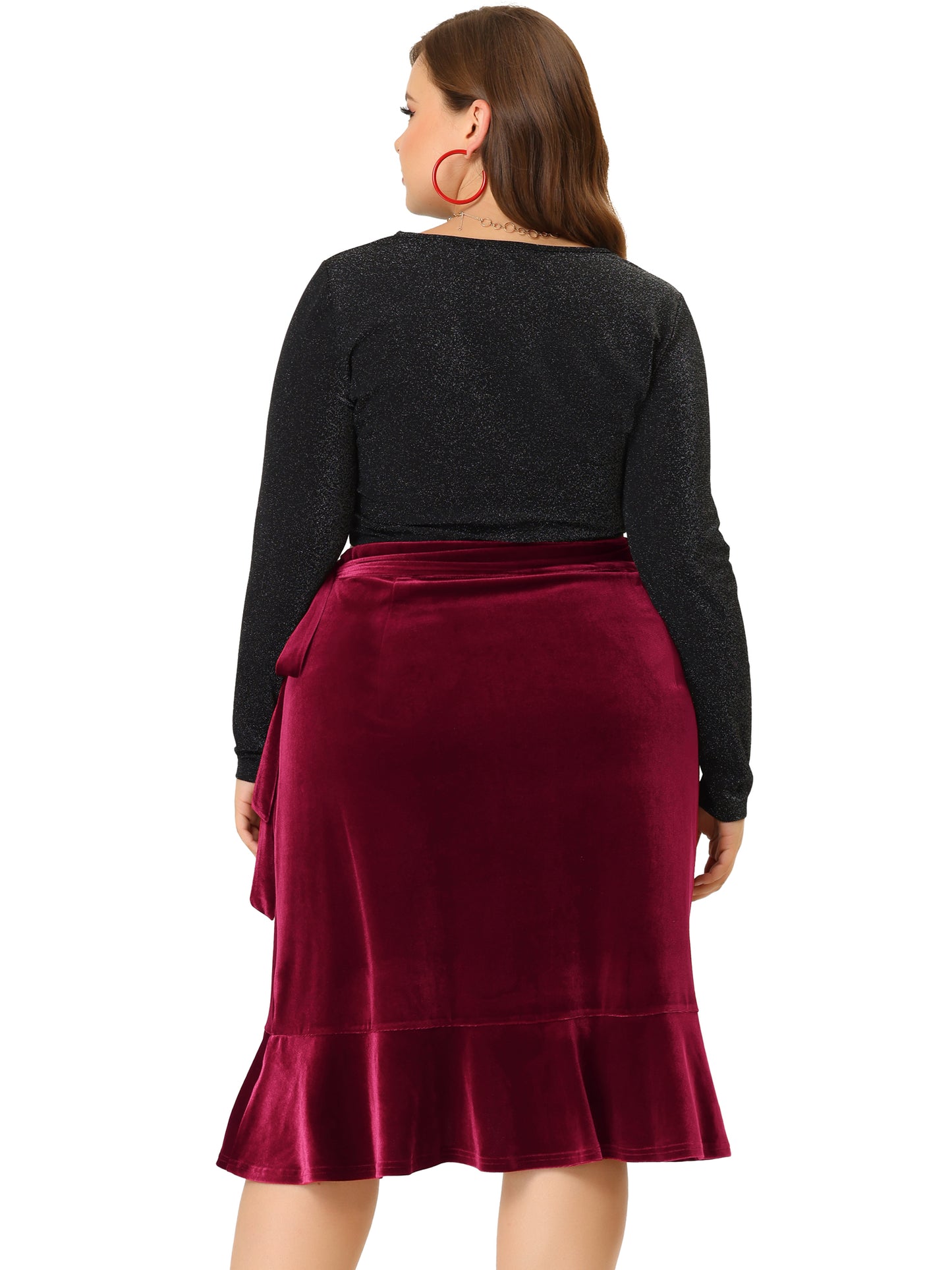 Women Plus Size Skirt Party Cocktail Ruffled Hem Velvet Wrap Retro Skirt