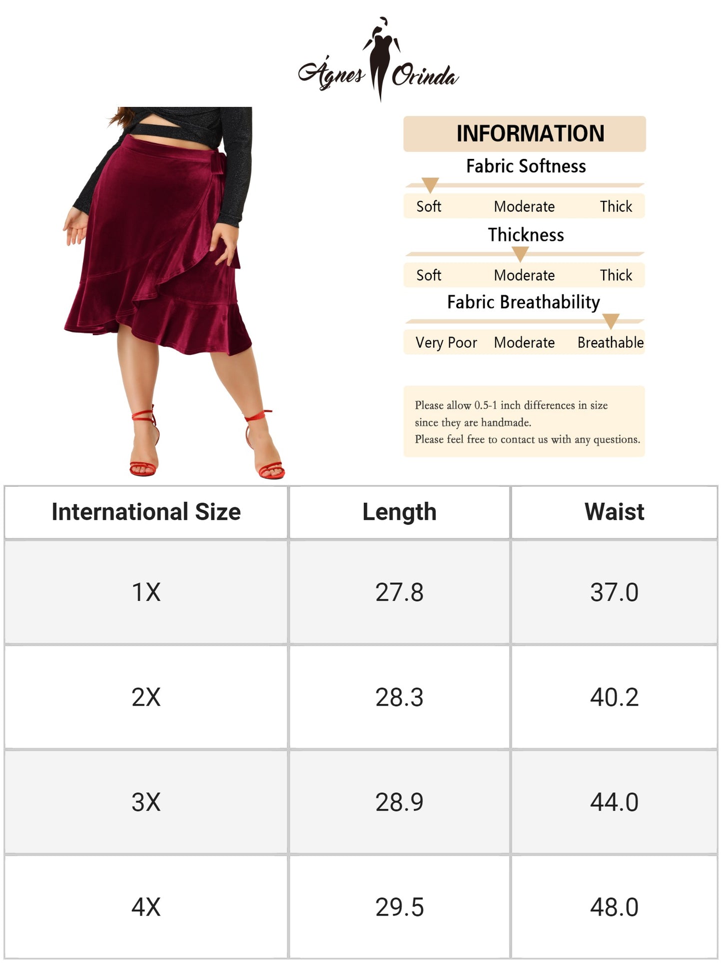 Women Plus Size Skirt Party Cocktail Ruffled Hem Velvet Wrap Retro Skirt