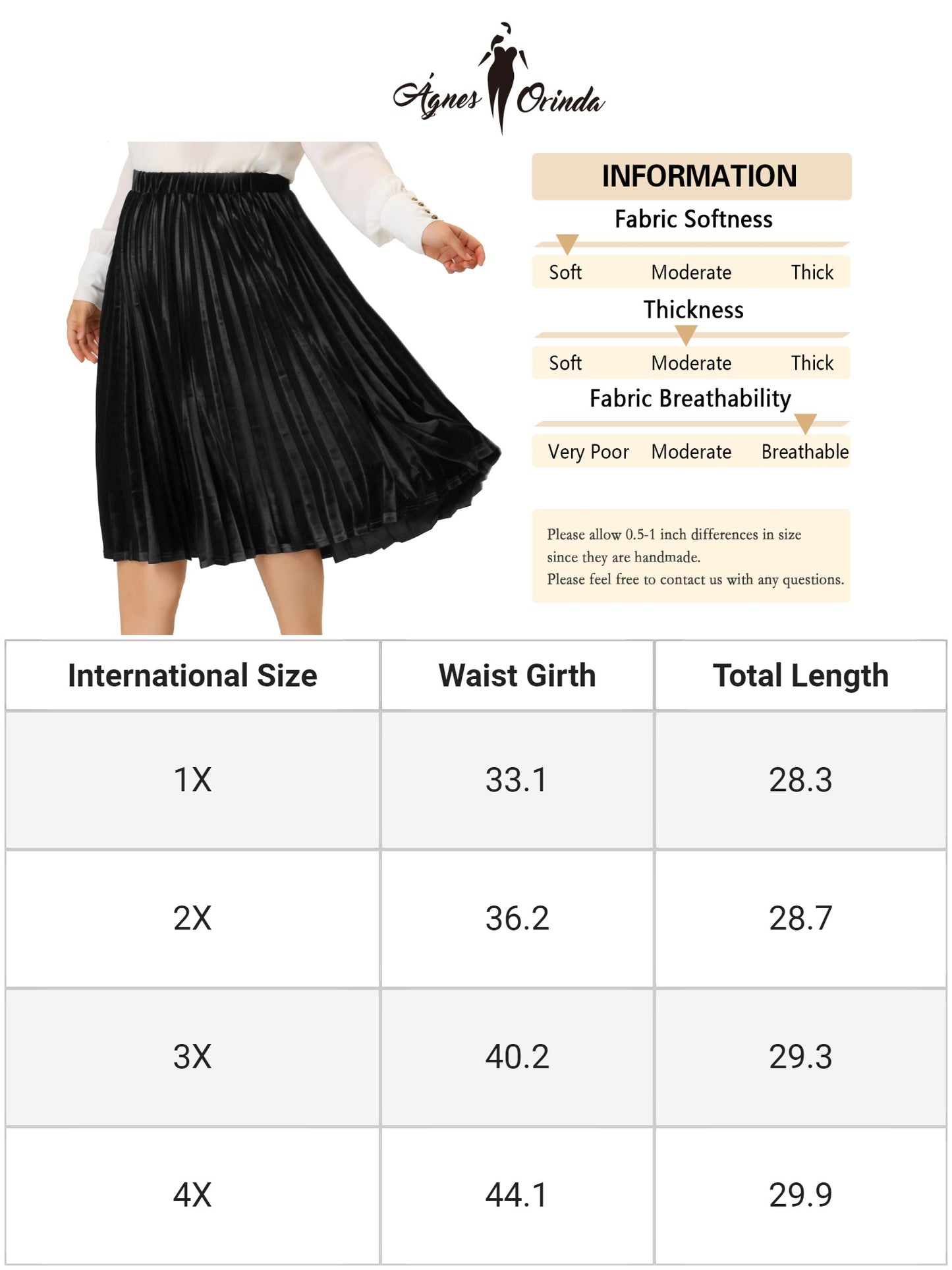 Women Plus Size Velvet Skirt Elastic Waist Metallic Accordion Midi Pleated Skirt