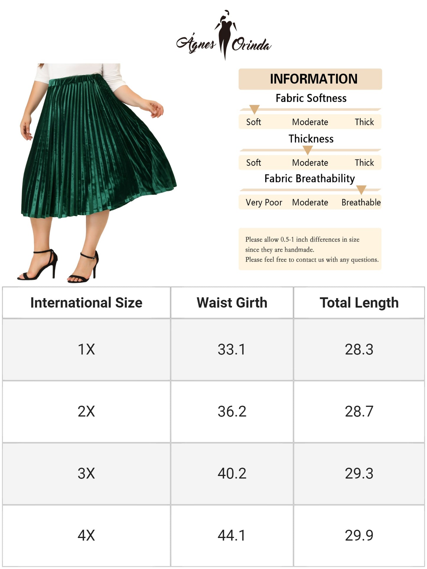 Women Plus Size Velvet Skirt Elastic Waist Metallic Accordion Midi Pleated Skirt