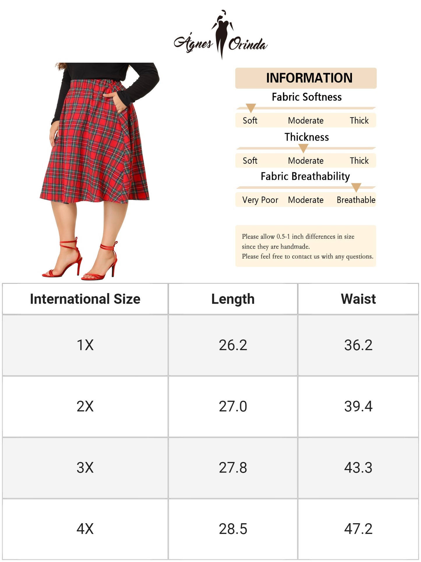 Women Plus Size Vintage Skirt A-line Plaid Printed Flare Elastic High Waist Midi Skirt