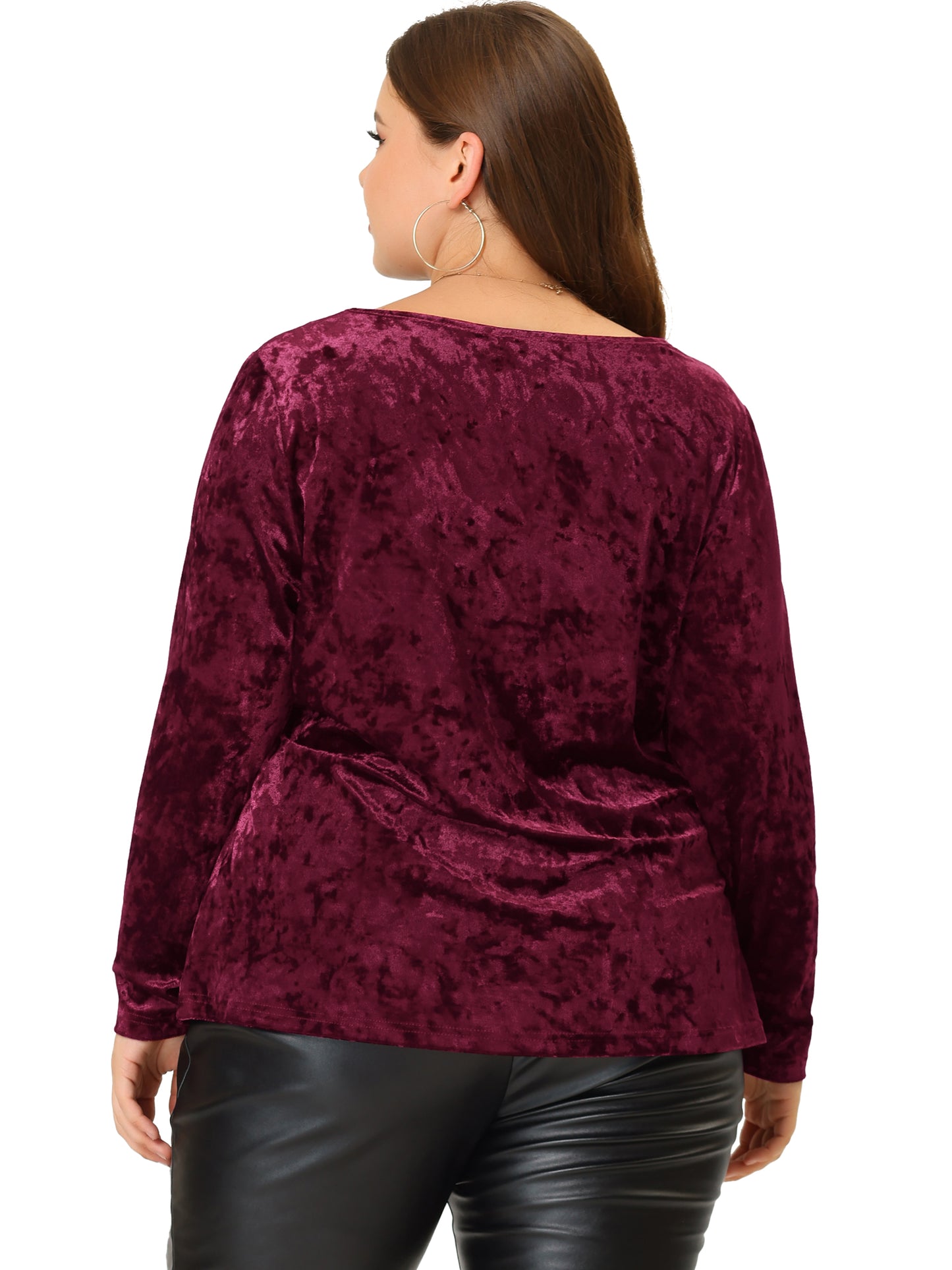 Women Plus SIze Velvet Top Tops Crew Neck Long Sleeve Vintage Retro T-Shirt