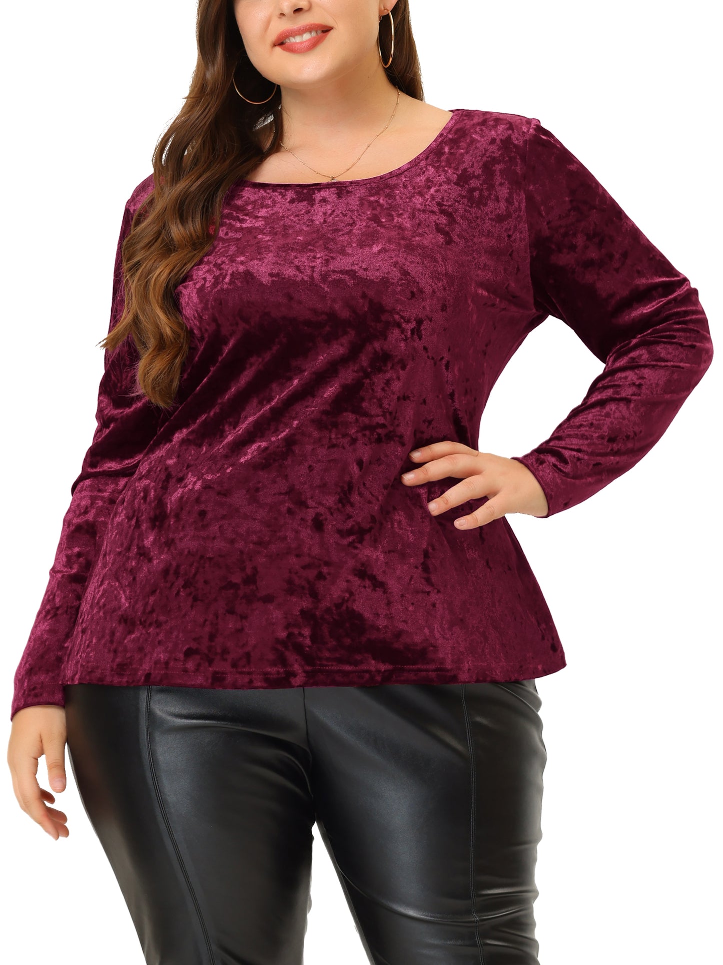 Women Plus SIze Velvet Top Tops Crew Neck Long Sleeve Vintage Retro T-Shirt