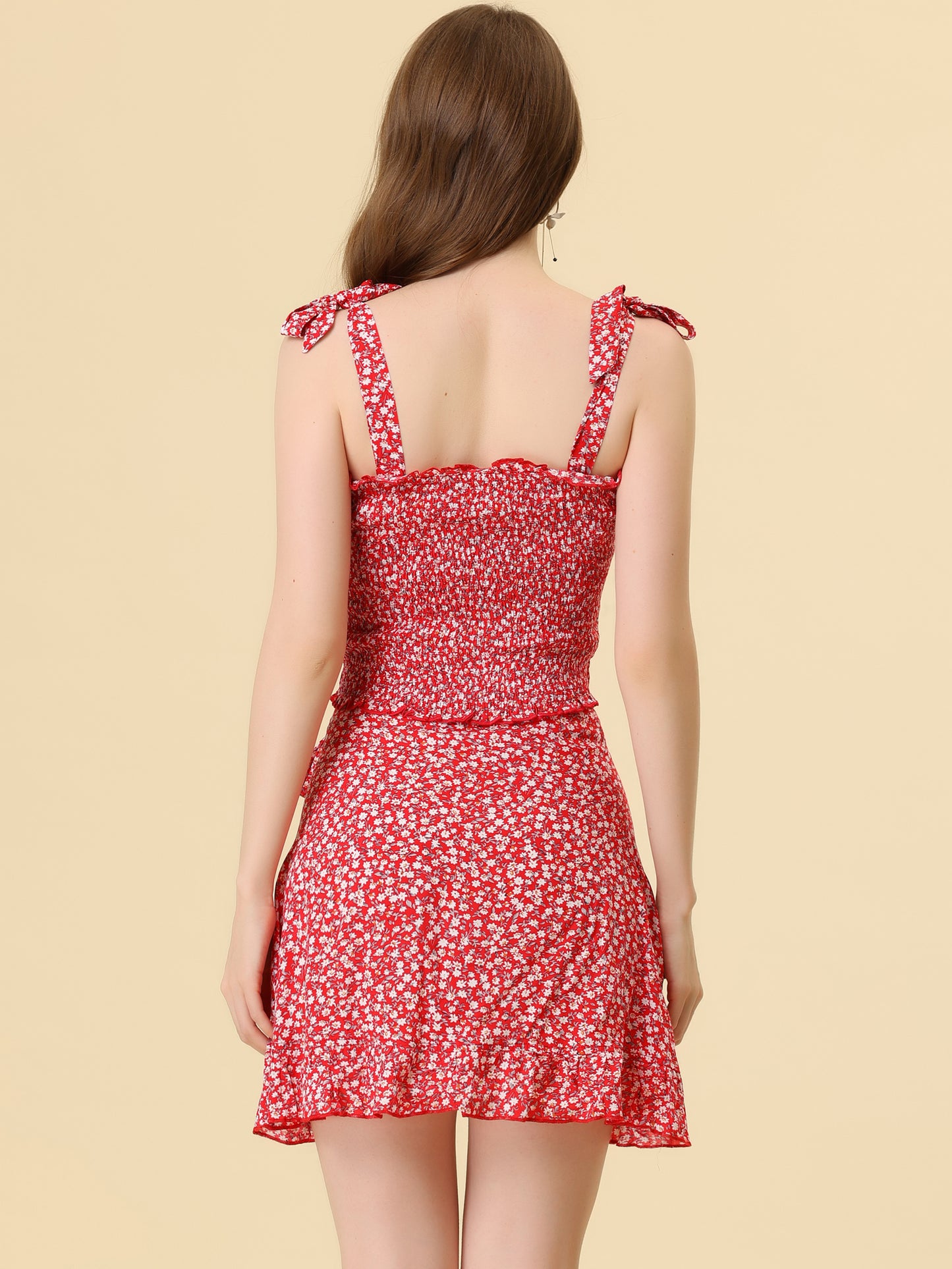 Women's 2 Piece Summer Floral Print Smocked Mini Skirt Set