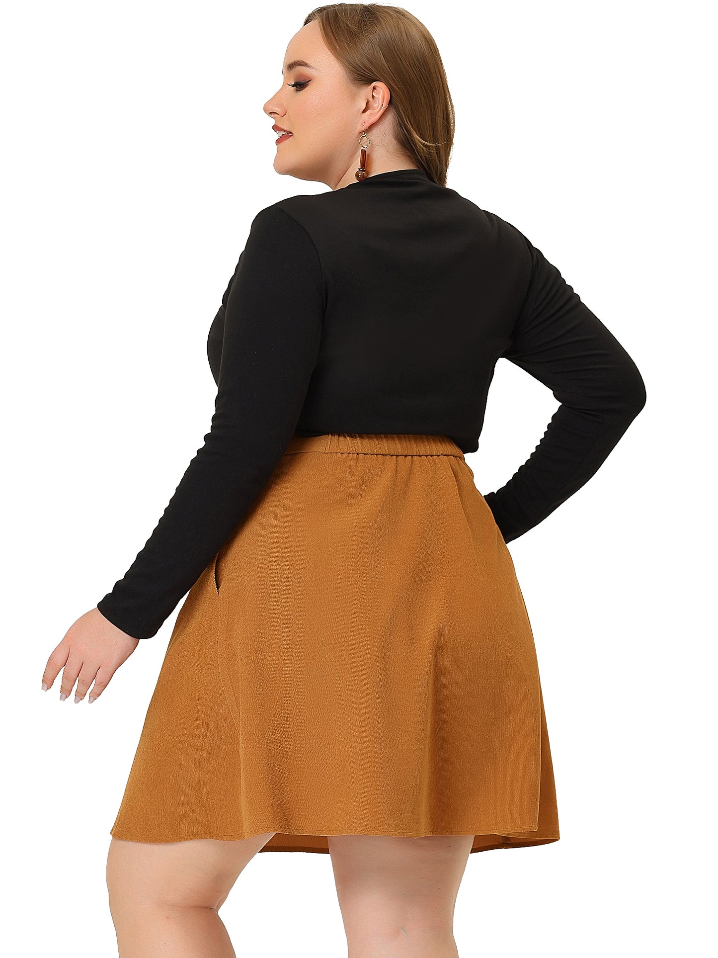 Women Plus Size Corduroy Skirt Button Casual Mid Waist A Line Mini Skirt