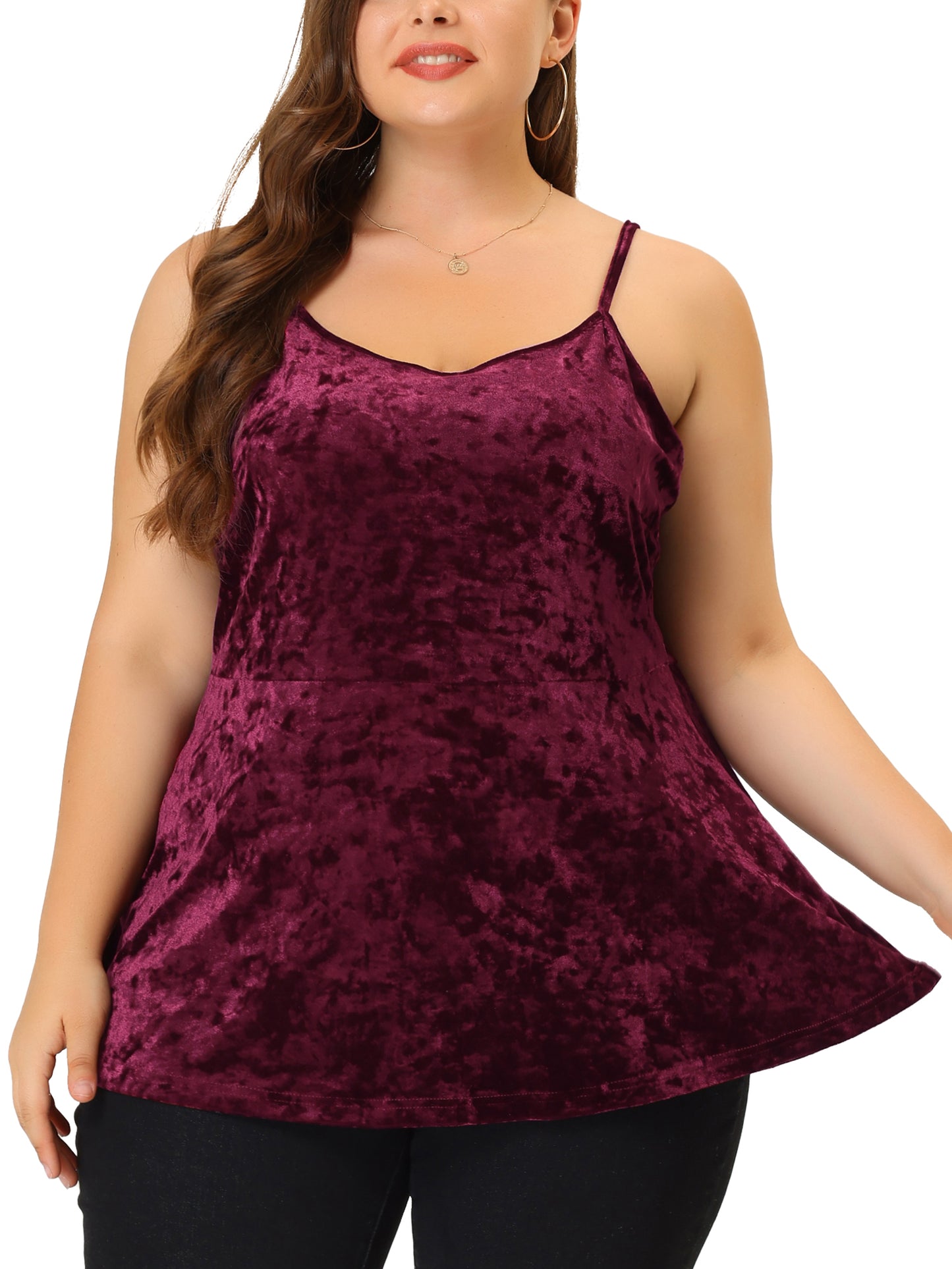Women Plus Size Cami Top Adjustable Strap Sleeveless Velvet Peplum Camisole