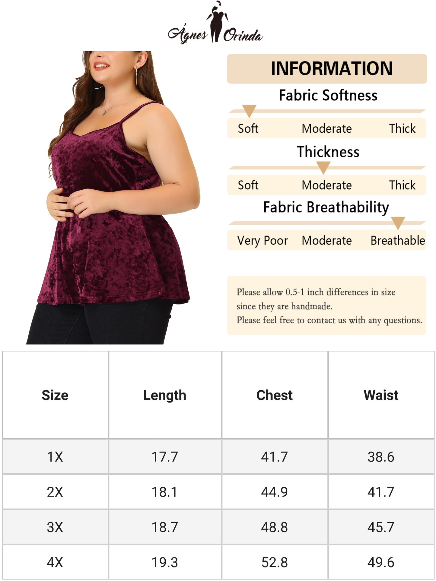 Camisola peplum de terciopelo sin mangas con tirantes ajustables para mujer de talla grande