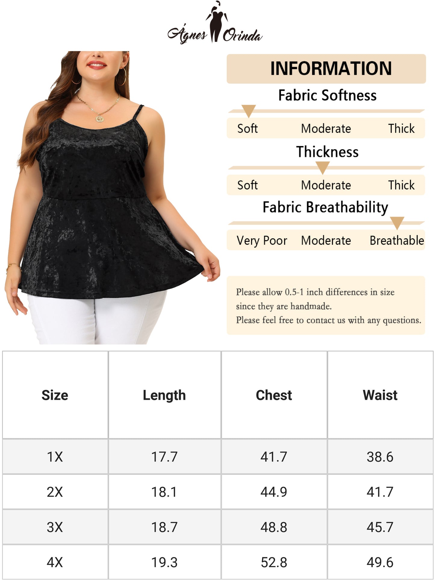 Camisola peplum de terciopelo sin mangas con tirantes ajustables para mujer de talla grande
