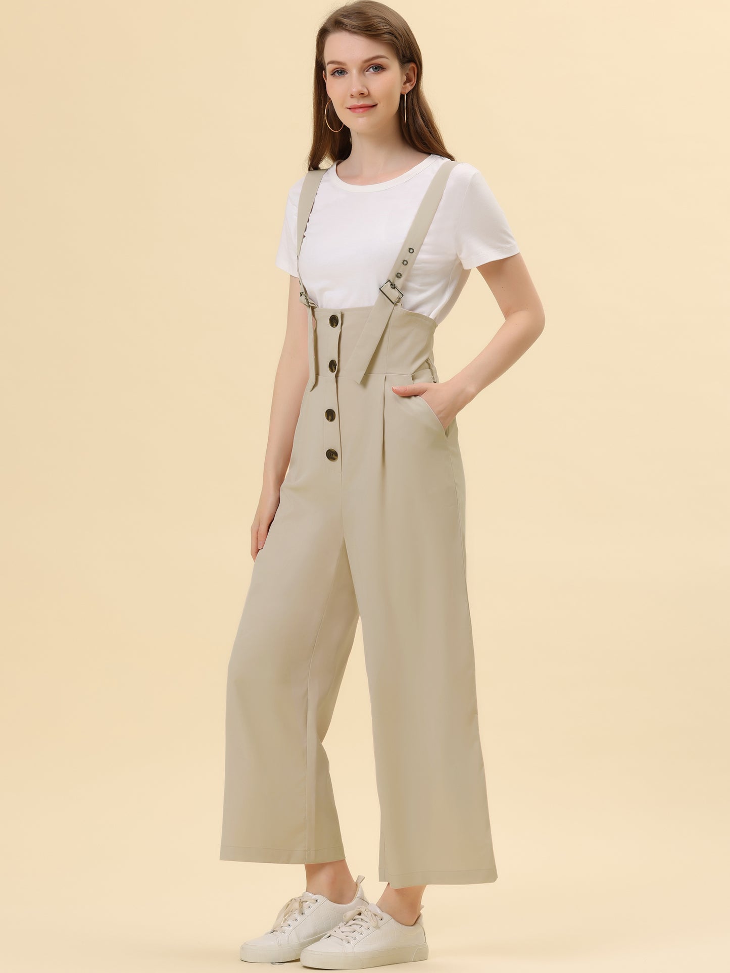 Women's Wide Leg Overalls Loose Fit Belted High Waist Suspenders Jumpsuits