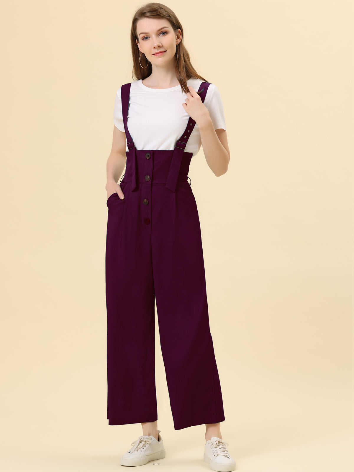 Women's Wide Leg Overalls Loose Fit Belted High Waist Suspenders Jumpsuits
