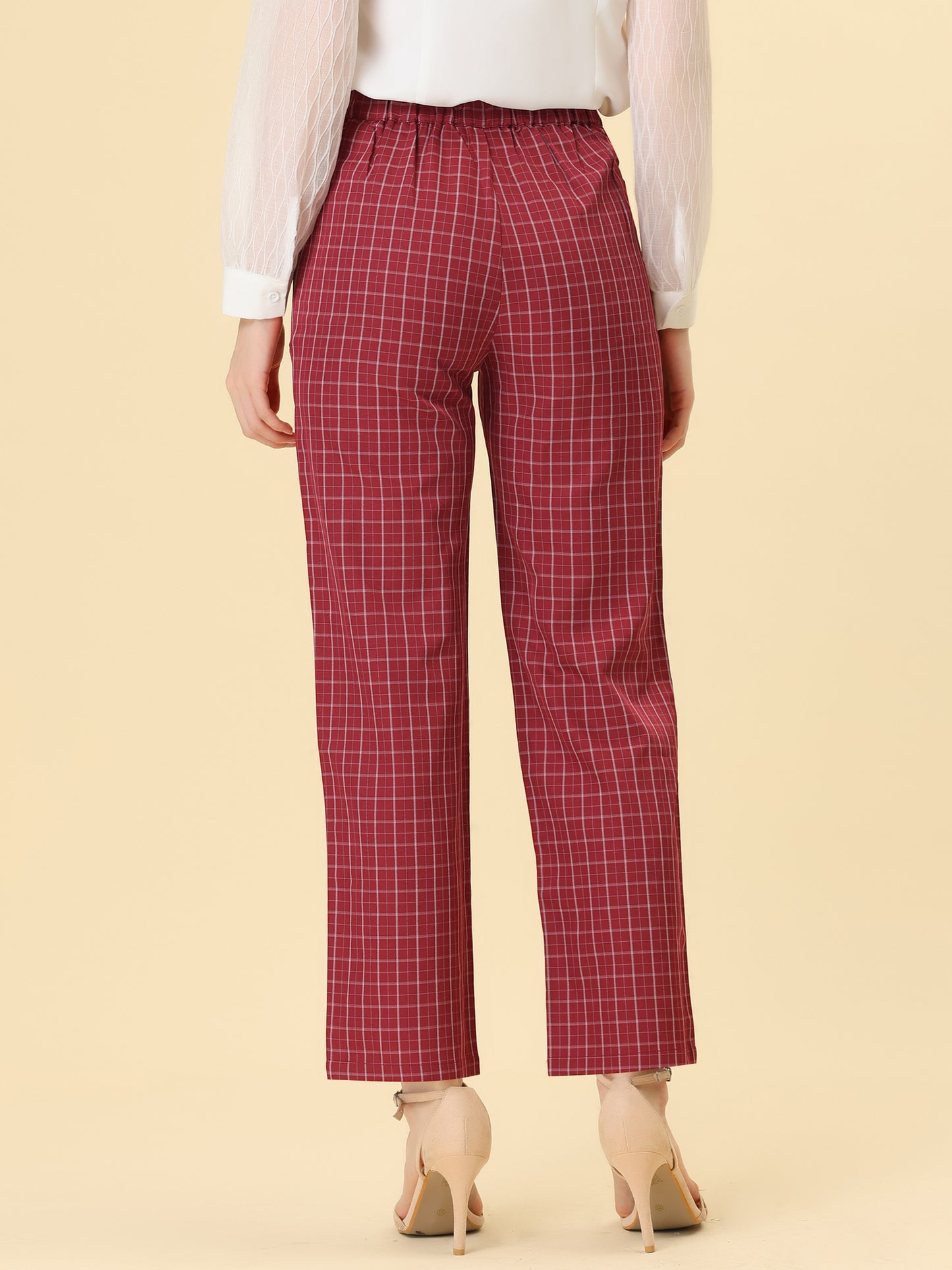 Pantalones a cuadros para mujer, cintura elástica, informales, para trabajo y oficina