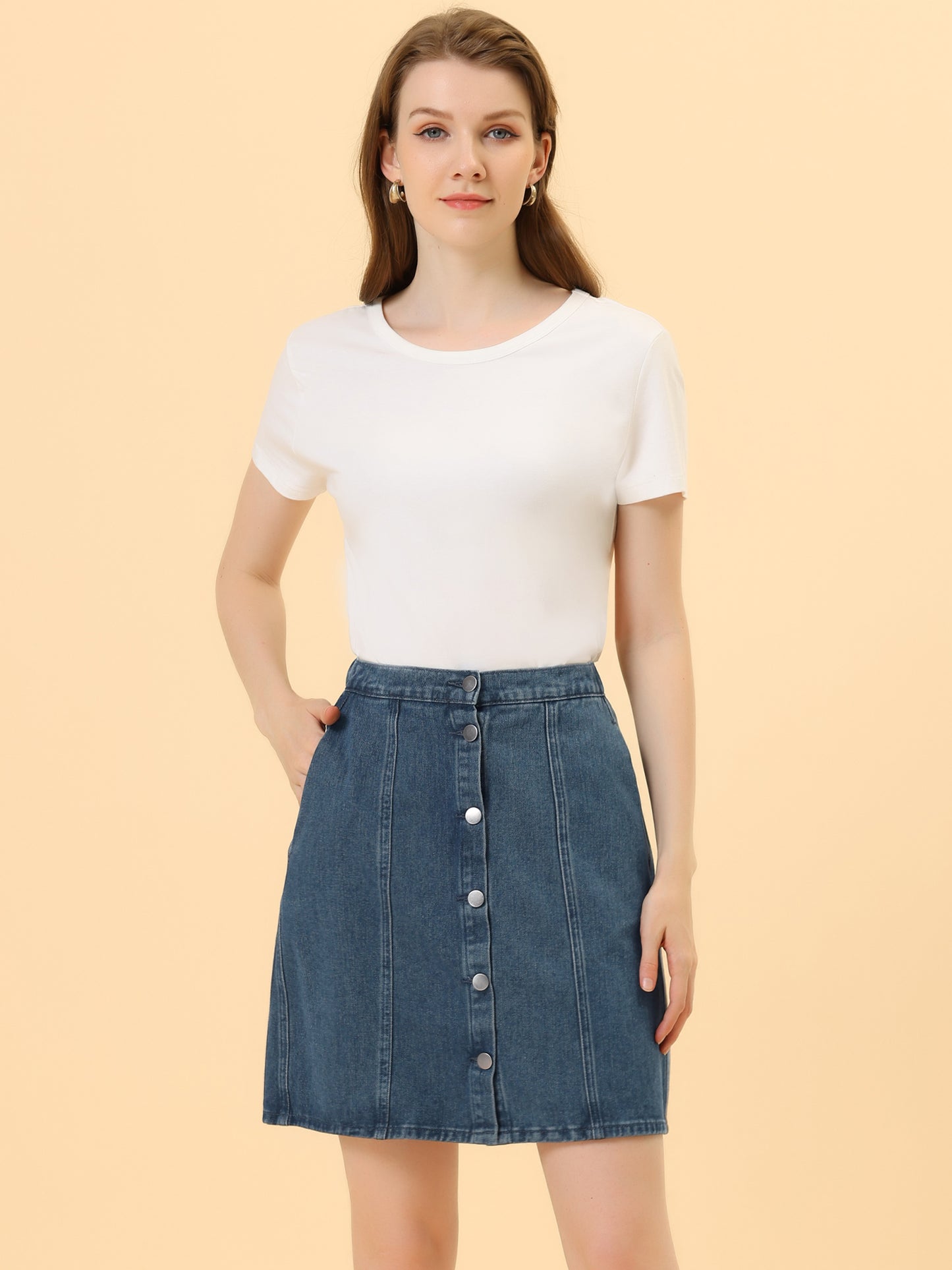 Women's Denim Skirts Summer Casual A-Line Short Button Down Jean Skirt (Available in Plus Size)