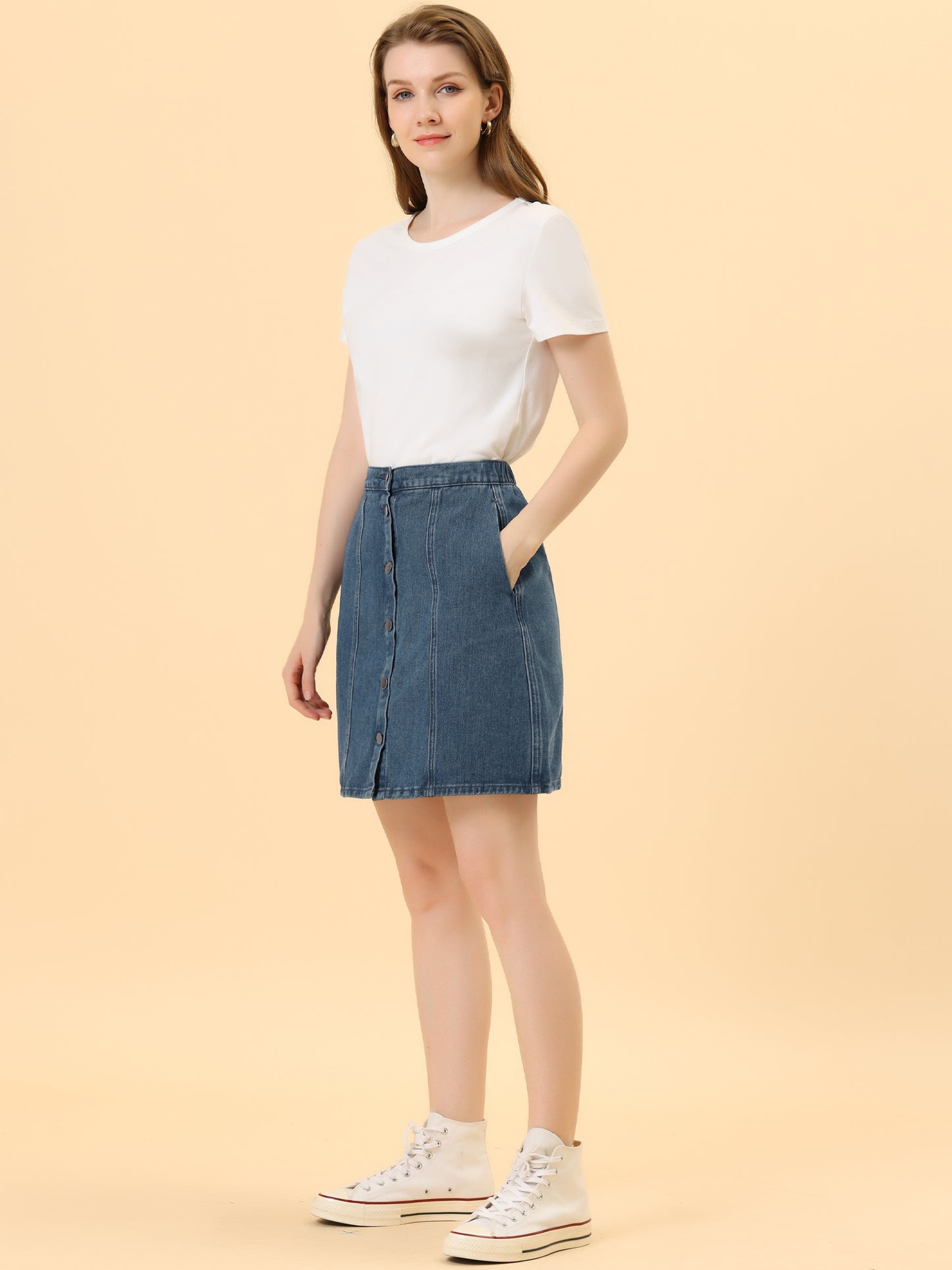 Women's Denim Skirts Summer Casual A-Line Short Button Down Jean Skirt (Available in Plus Size)