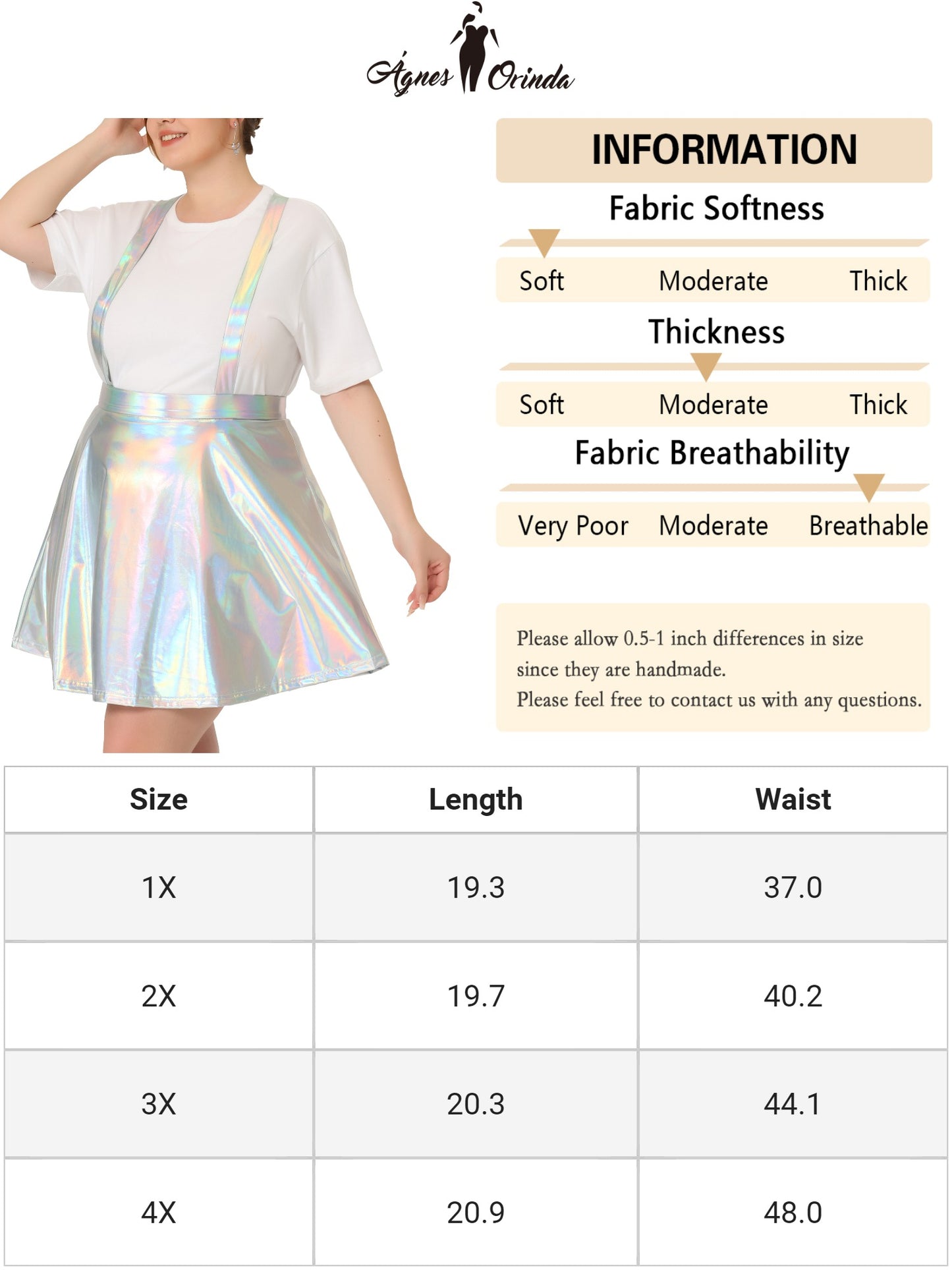 Women Plus Size Shiny Metallic Suspender Skirt High Waisted Holographic Rave Skirt