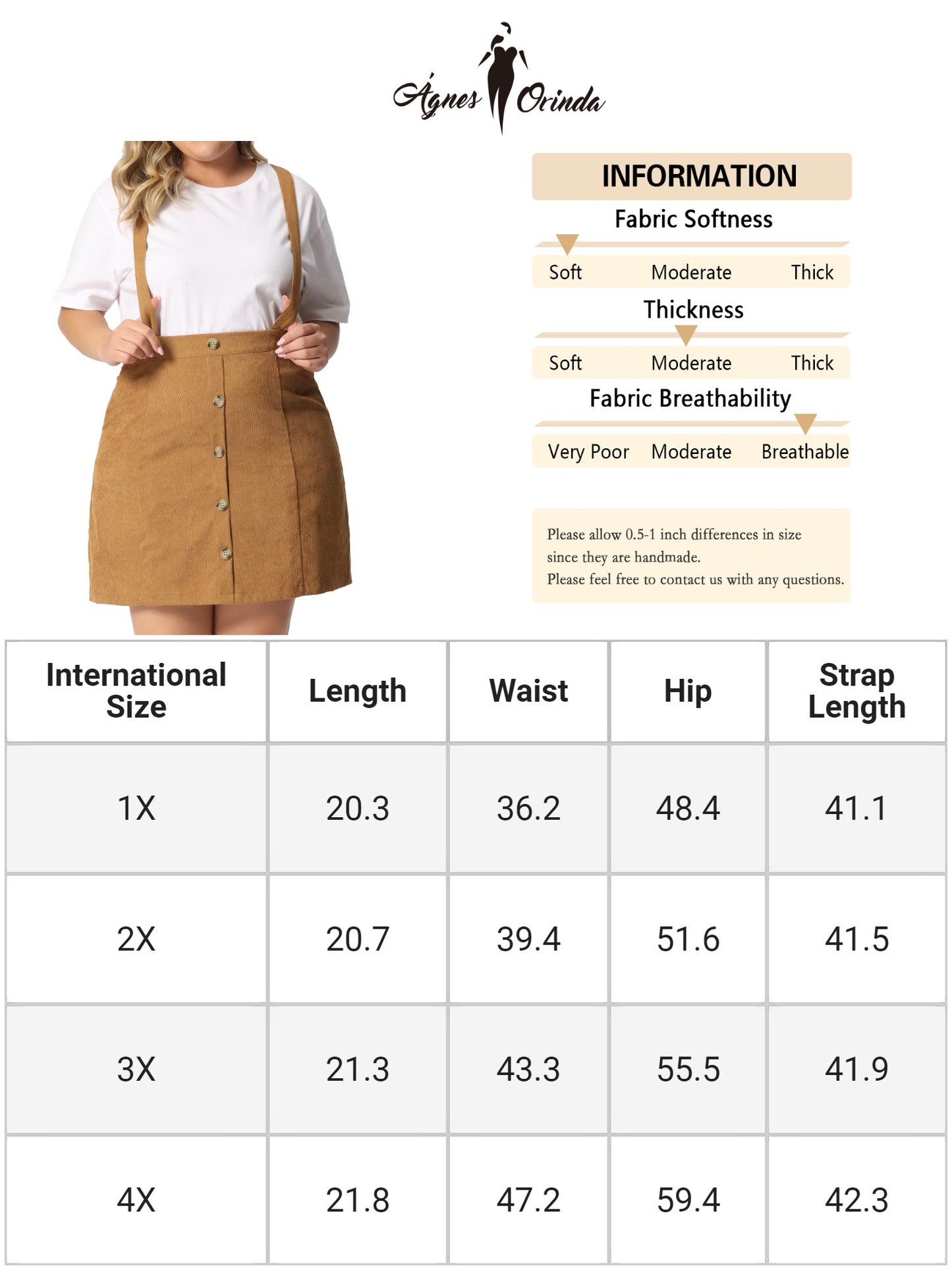 Women's Plus Size Overalls Skirt Button Up Flare A-Line Corduroy Mini Suspender Skirt